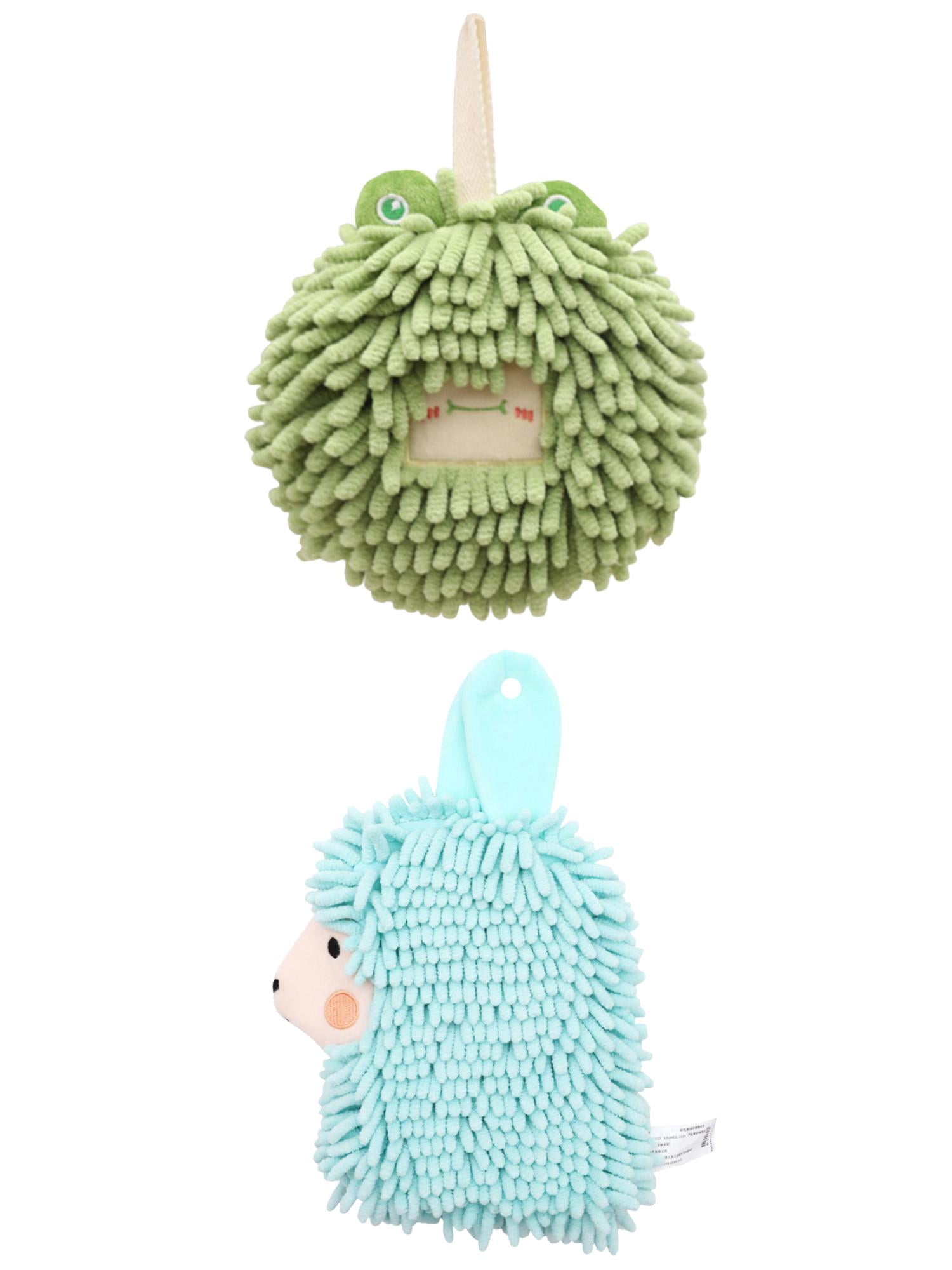 Unique Bargains 2 Packs Chenille Fuzzy Hand Towels 7" x 7"/7" x 11" Green