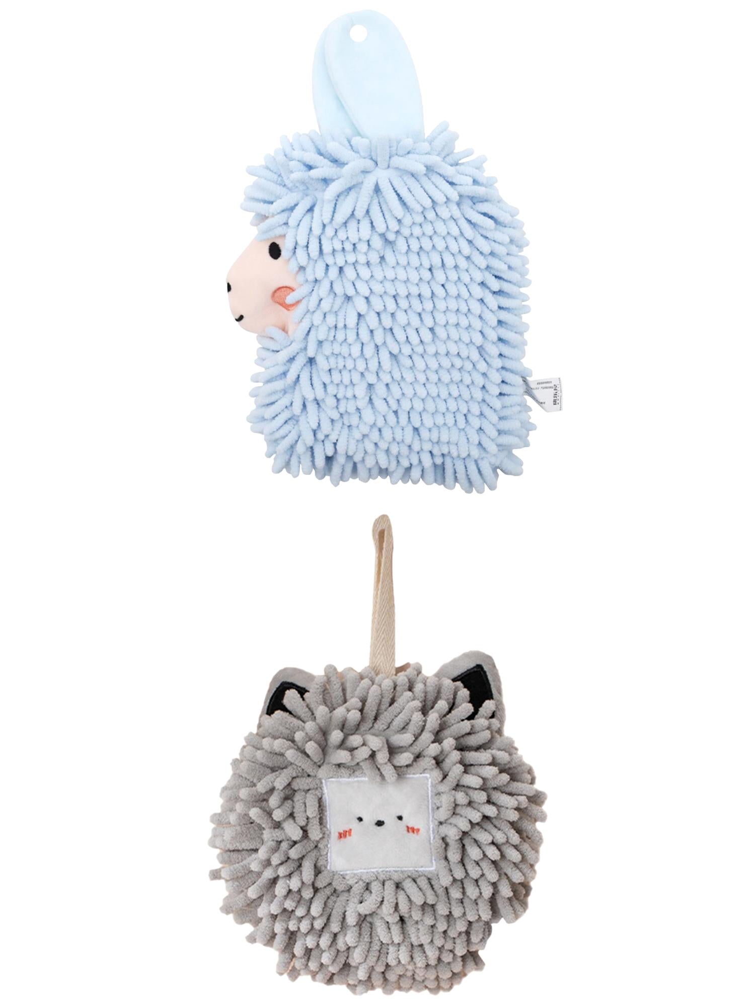 Unique Bargains 2 Packs Chenille Fuzzy Hand Towels 7" x 7"/7" x 11" Light Grey/Blue