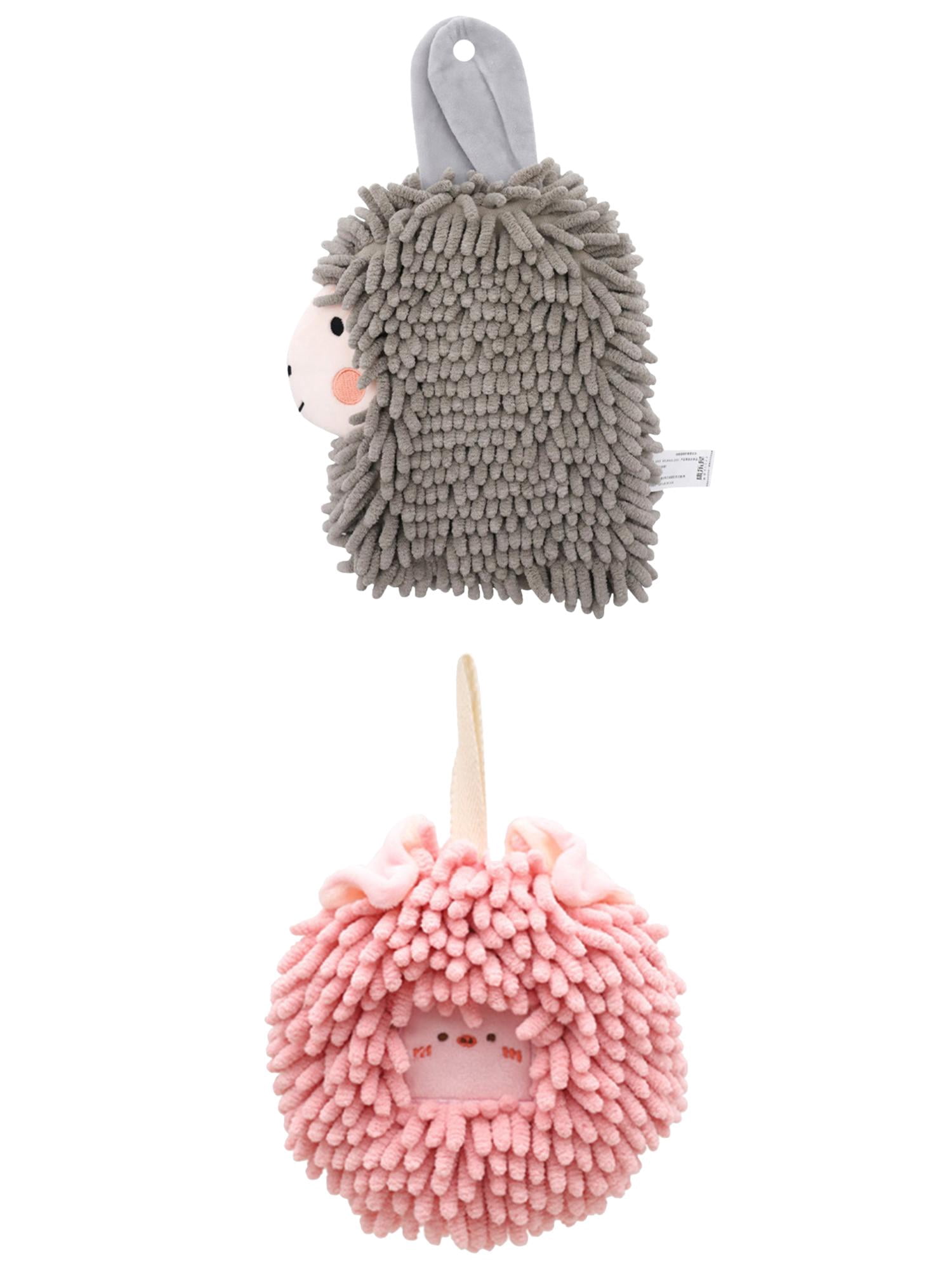Unique Bargains 2 Packs Chenille Fuzzy Hand Towels 7" x 7"/7" x 11" Pink/Grey