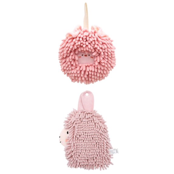 Unique Bargains 2 Packs Chenille Fuzzy Hand Towels 7" x 7"/7" x 11" Pink