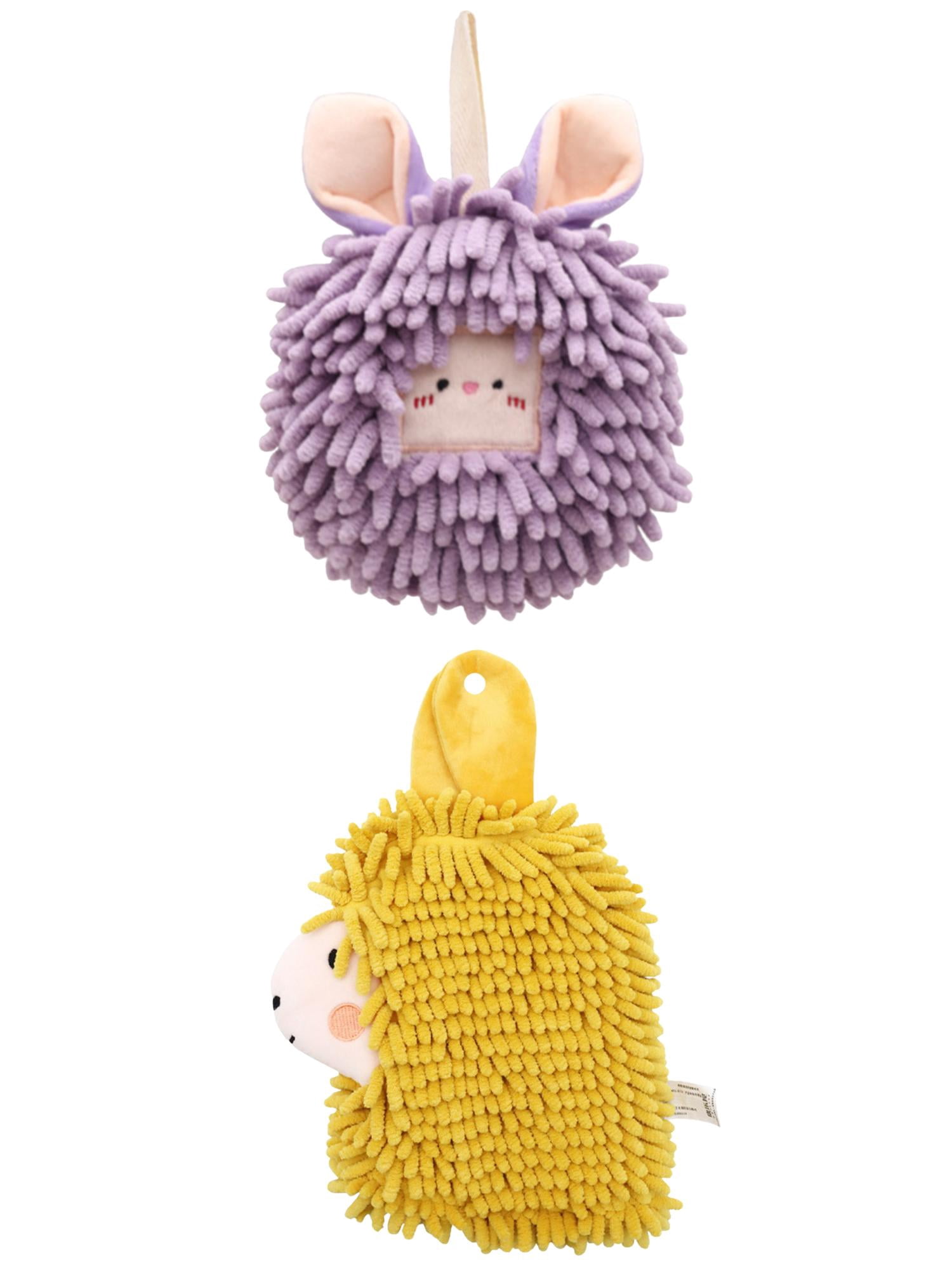 Unique Bargains 2 Packs Chenille Fuzzy Hand Towels 7" x 7"/7" x 11" Purple/Yellow