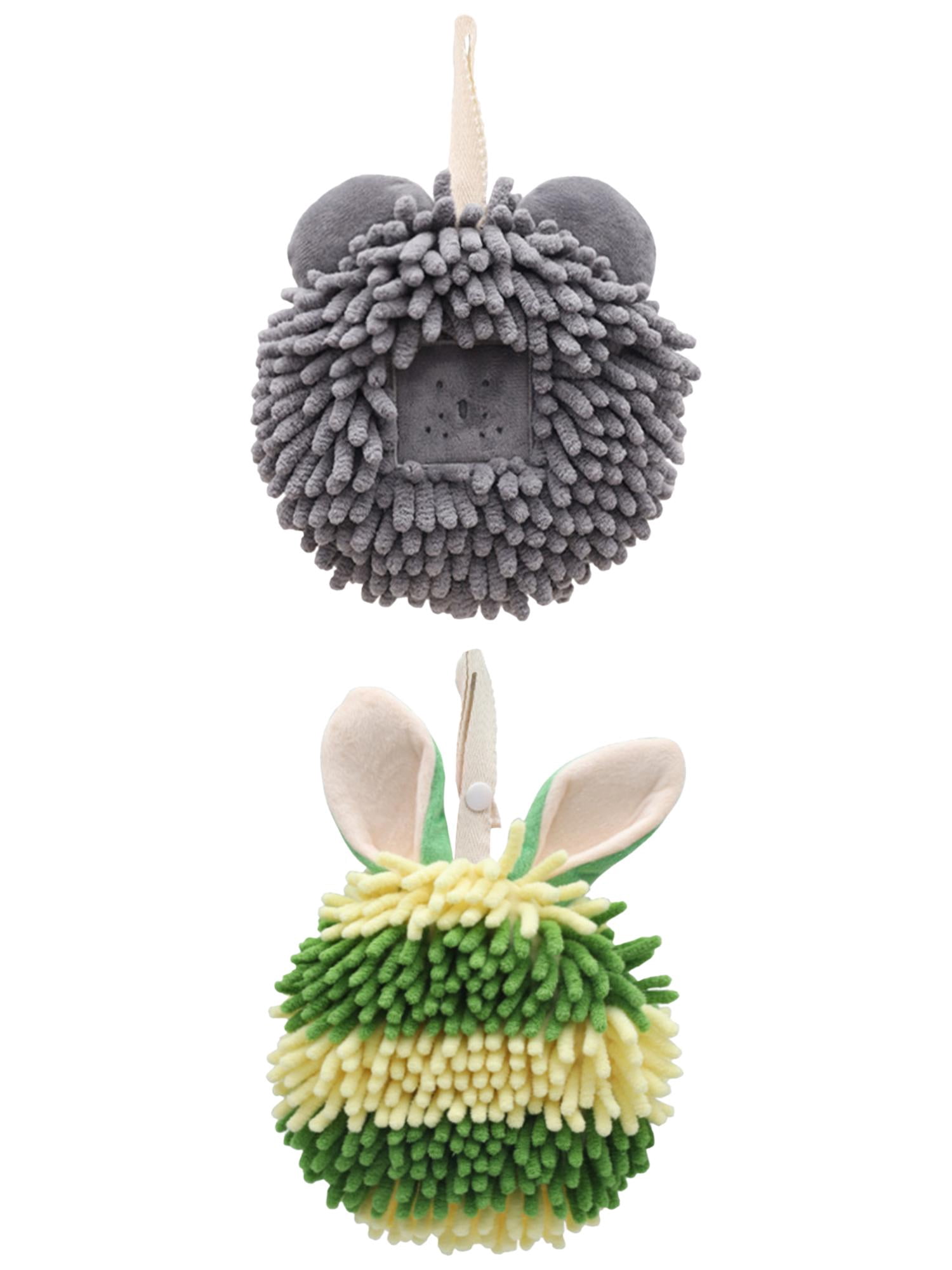 Unique Bargains 2 Packs Chenille Fuzzy Hand Towels 7" x 7" Dark Grey/Green