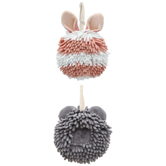 Unique Bargains 2 Packs Chenille Fuzzy Hand Towels 7" x 7" Dark Grey/Pink