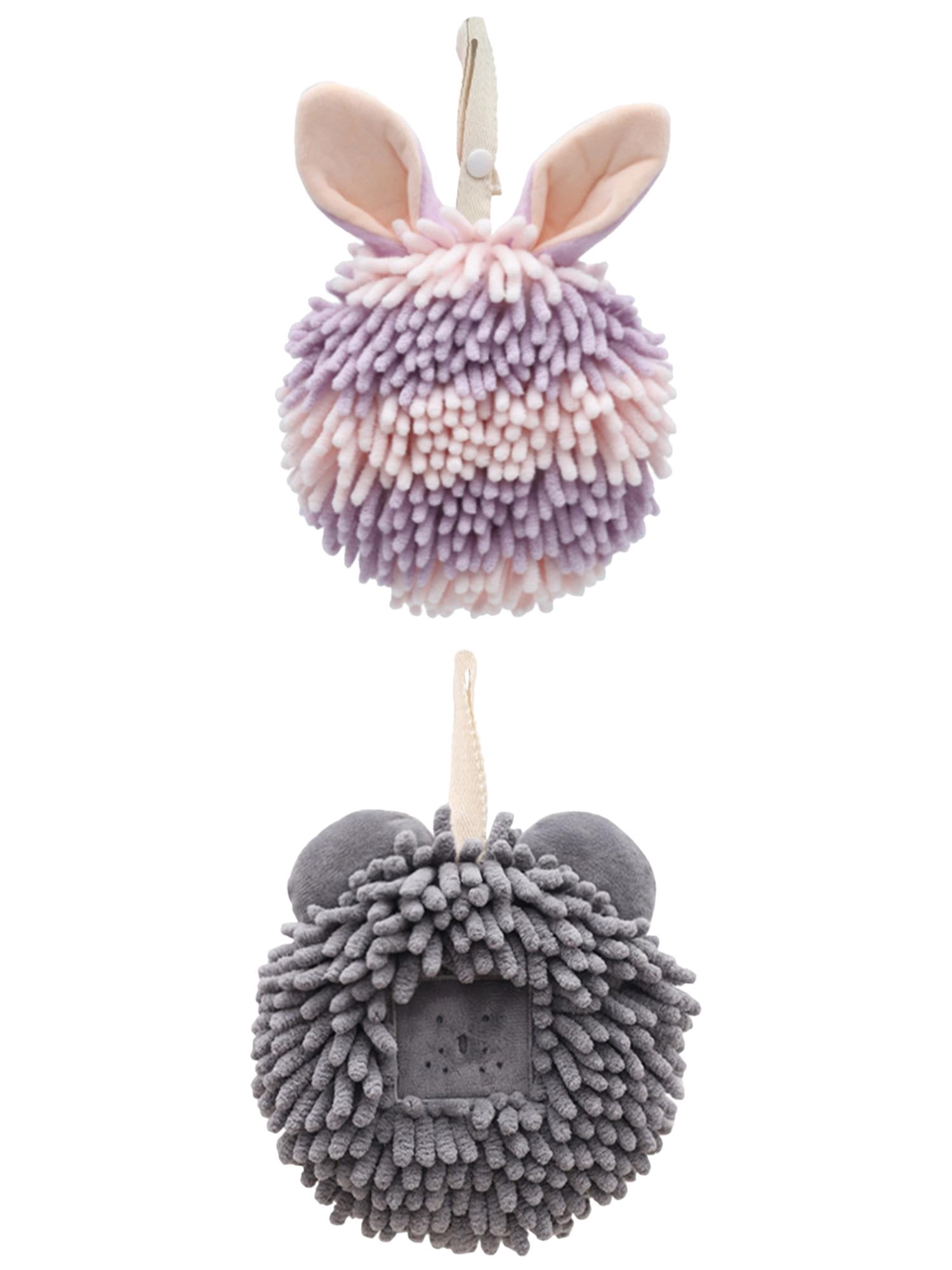 Unique Bargains 2 Packs Chenille Fuzzy Hand Towels 7" x 7" Dark Grey/Purple