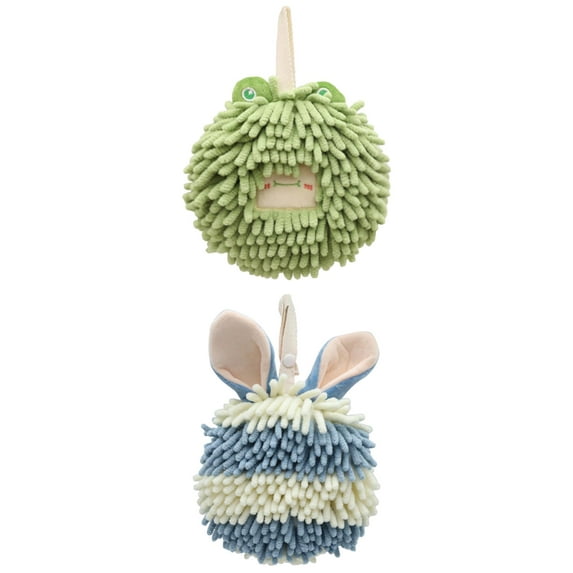 Unique Bargains 2 Packs Chenille Fuzzy Hand Towels 7" x 7" Green/Blue