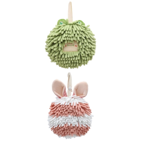 Unique Bargains 2 Packs Chenille Fuzzy Hand Towels 7" x 7" Green/Pink