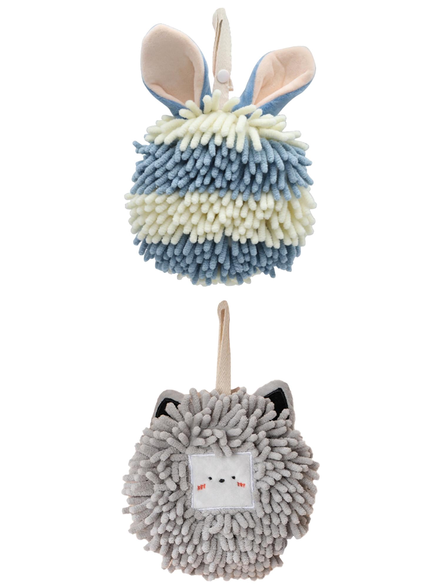 Unique Bargains 2 Packs Chenille Fuzzy Hand Towels 7" x 7" Light Grey/Blue