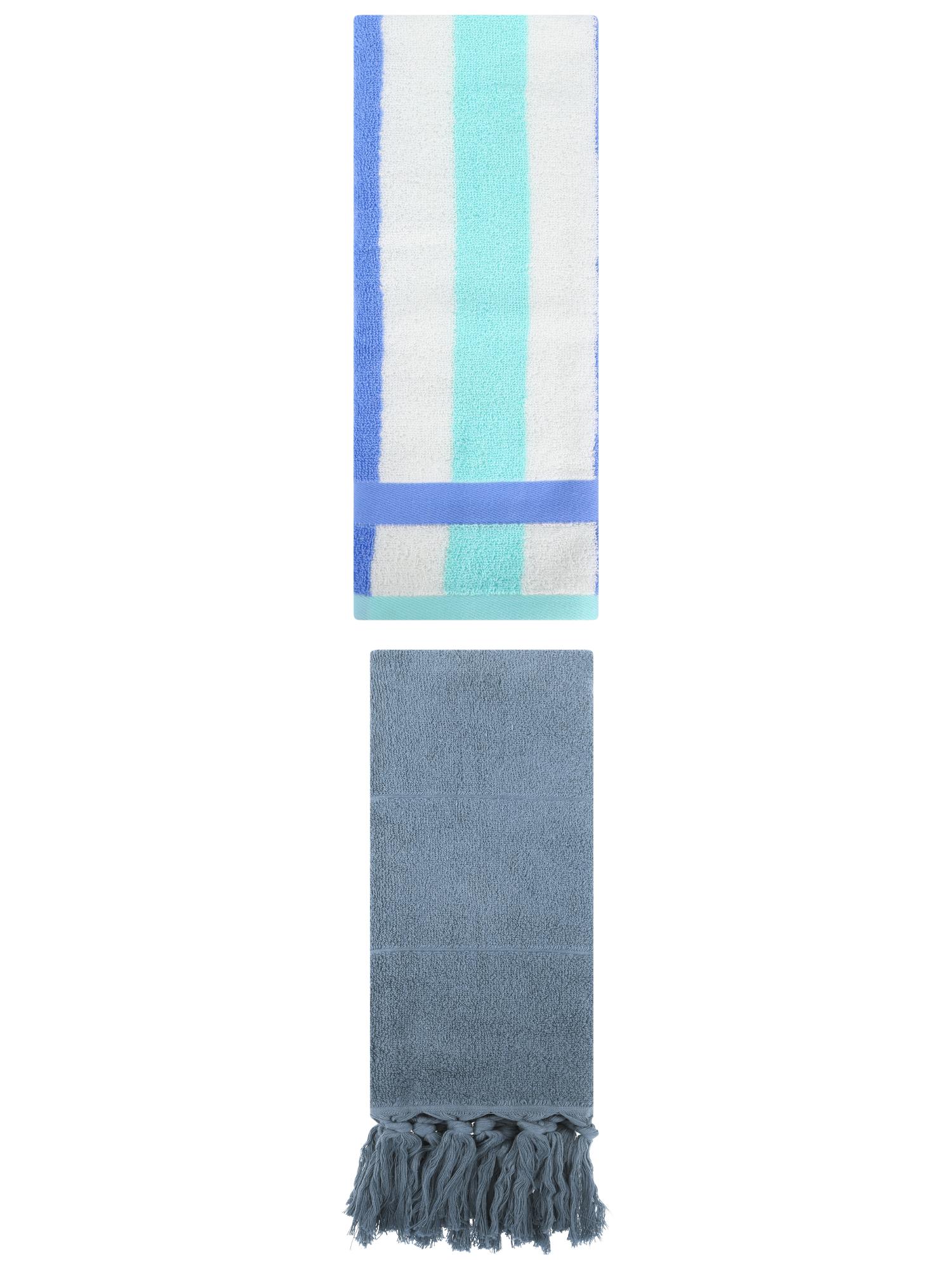 Unique Bargains 2 Pack Cotton Absorbent Soft Decorative Bathroom Hand Towel for Kitchen Blue/Blue Green 14" x 30"/13" x 29"