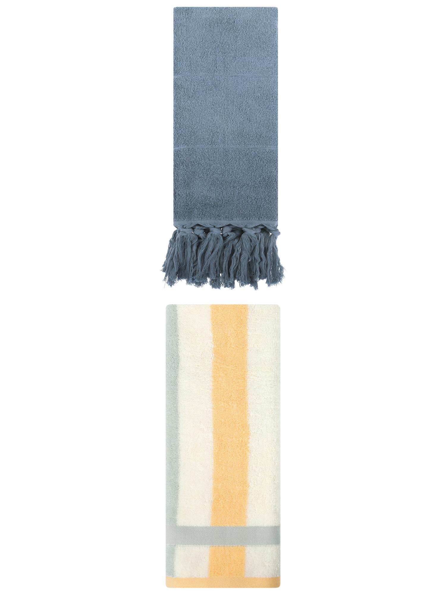 Unique Bargains 2 Pack Cotton Absorbent Soft Decorative Bathroom Hand Towel for Kitchen Blue/Blue Orange 14" x 30"/13" x 29"