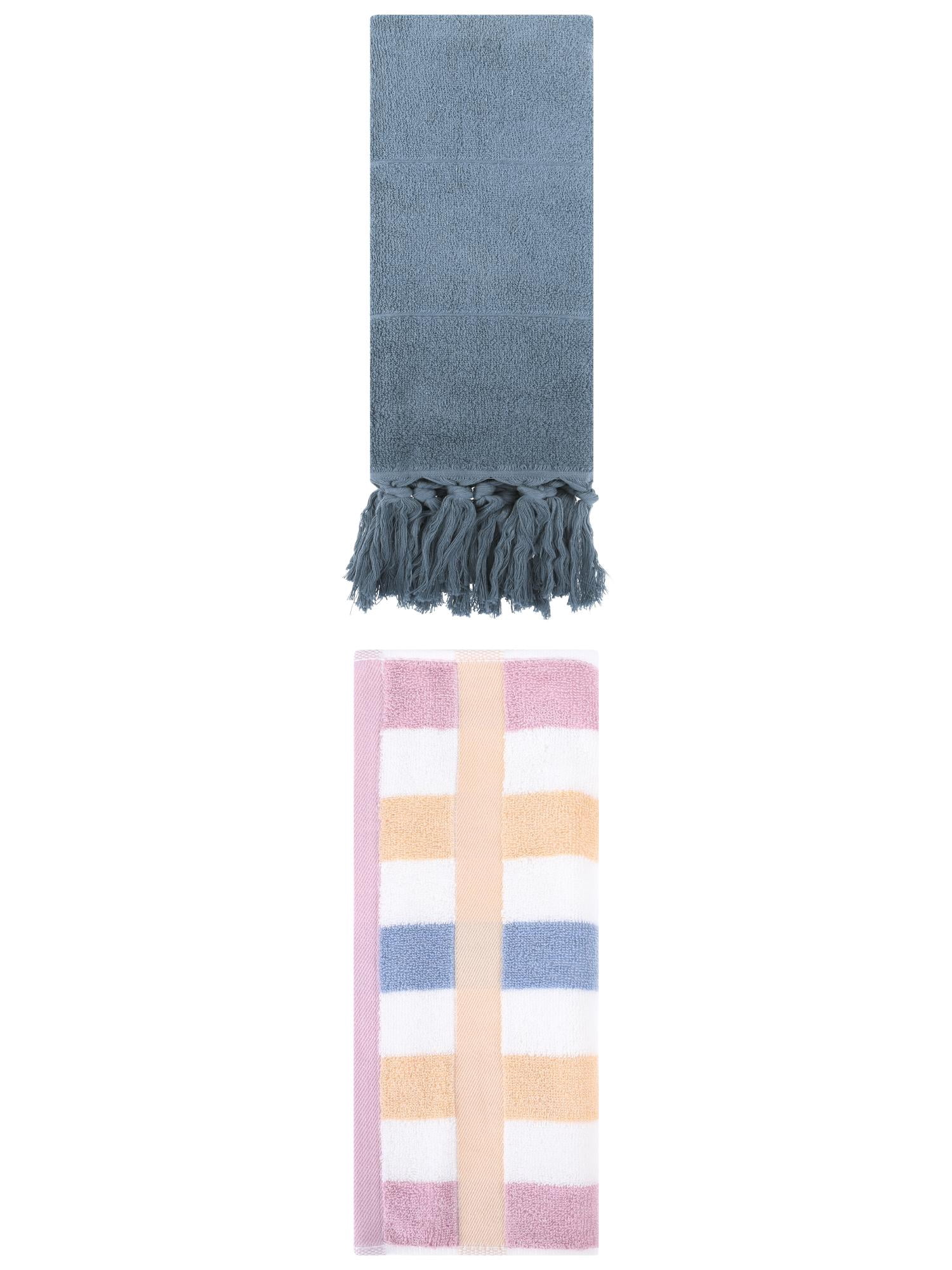 Unique Bargains 2 Pack Cotton Absorbent Soft Decorative Bathroom Hand Towel for Kitchen Blue/Blue Purple 14" x 30"/13" x 29"