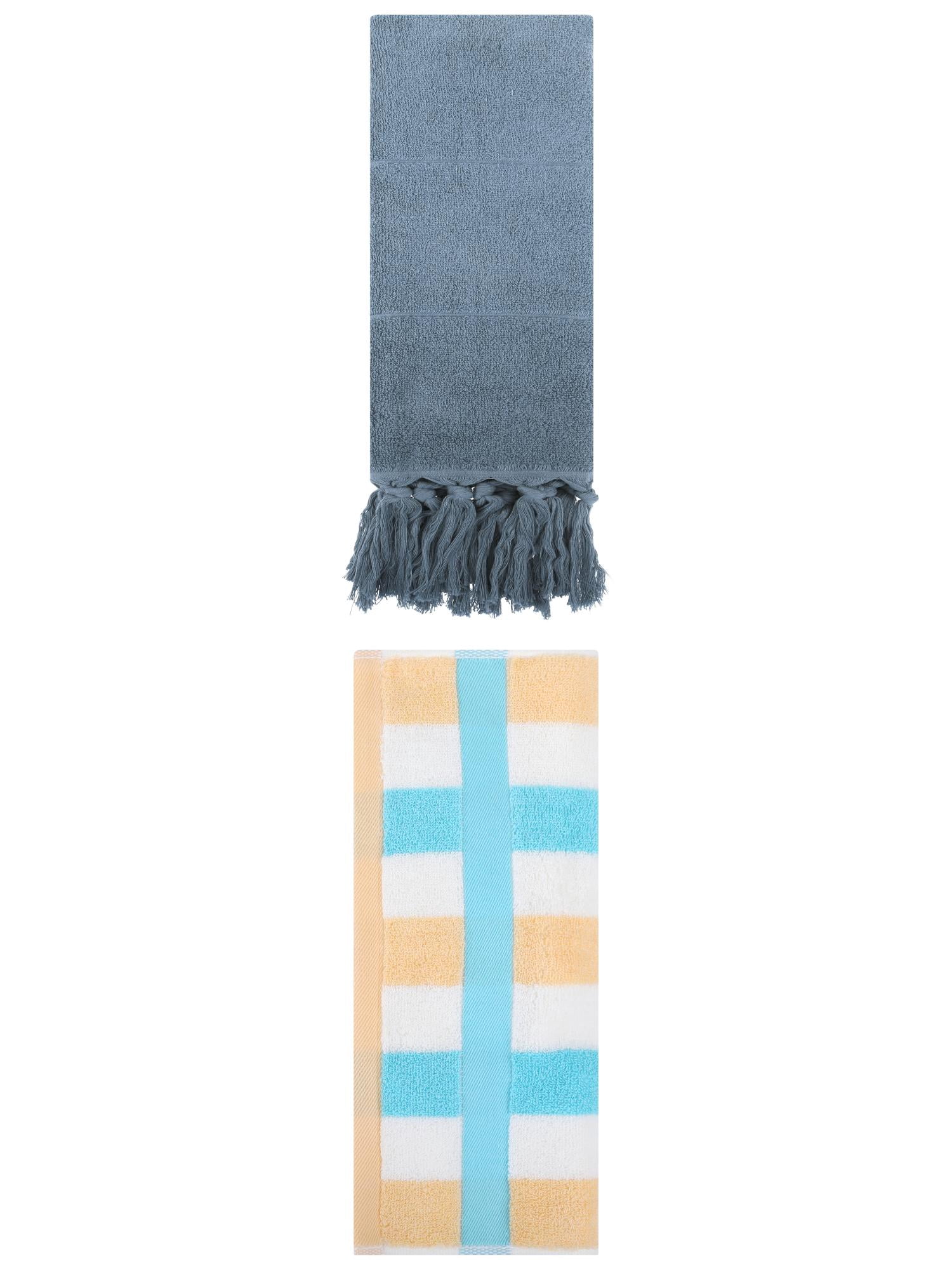 Unique Bargains 2 Pack Cotton Absorbent Soft Decorative Bathroom Hand Towel for Kitchen Blue/Blue Yellow 14" x 30"/13" x 29"