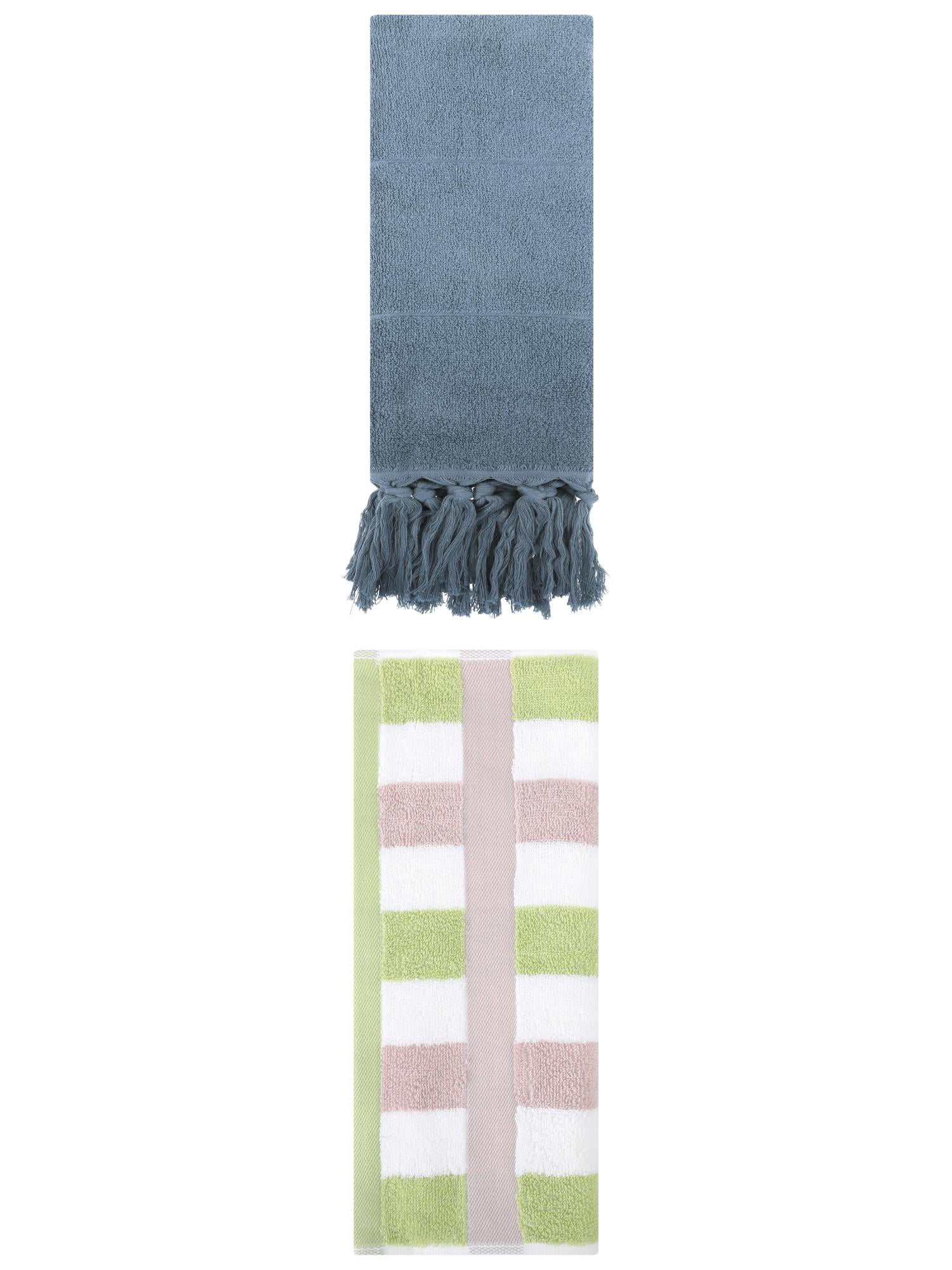Unique Bargains 2 Pack Cotton Absorbent Soft Decorative Bathroom Hand Towel for Kitchen Blue/Green 14" x 30"/13" x 29"