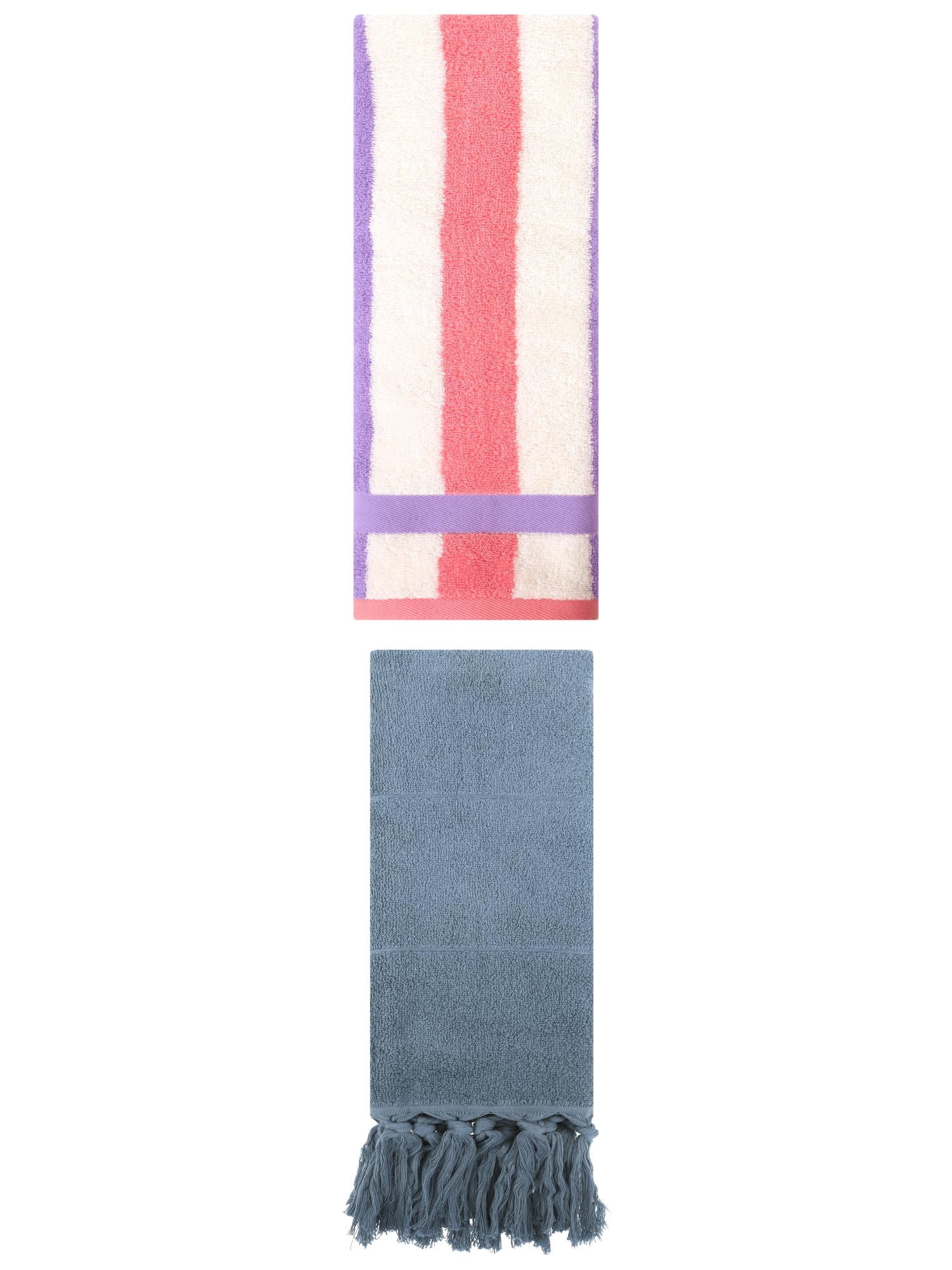 Unique Bargains 2 Pack Cotton Absorbent Soft Decorative Bathroom Hand Towel for Kitchen Blue/Purple Pink 14" x 30"/13" x 29"