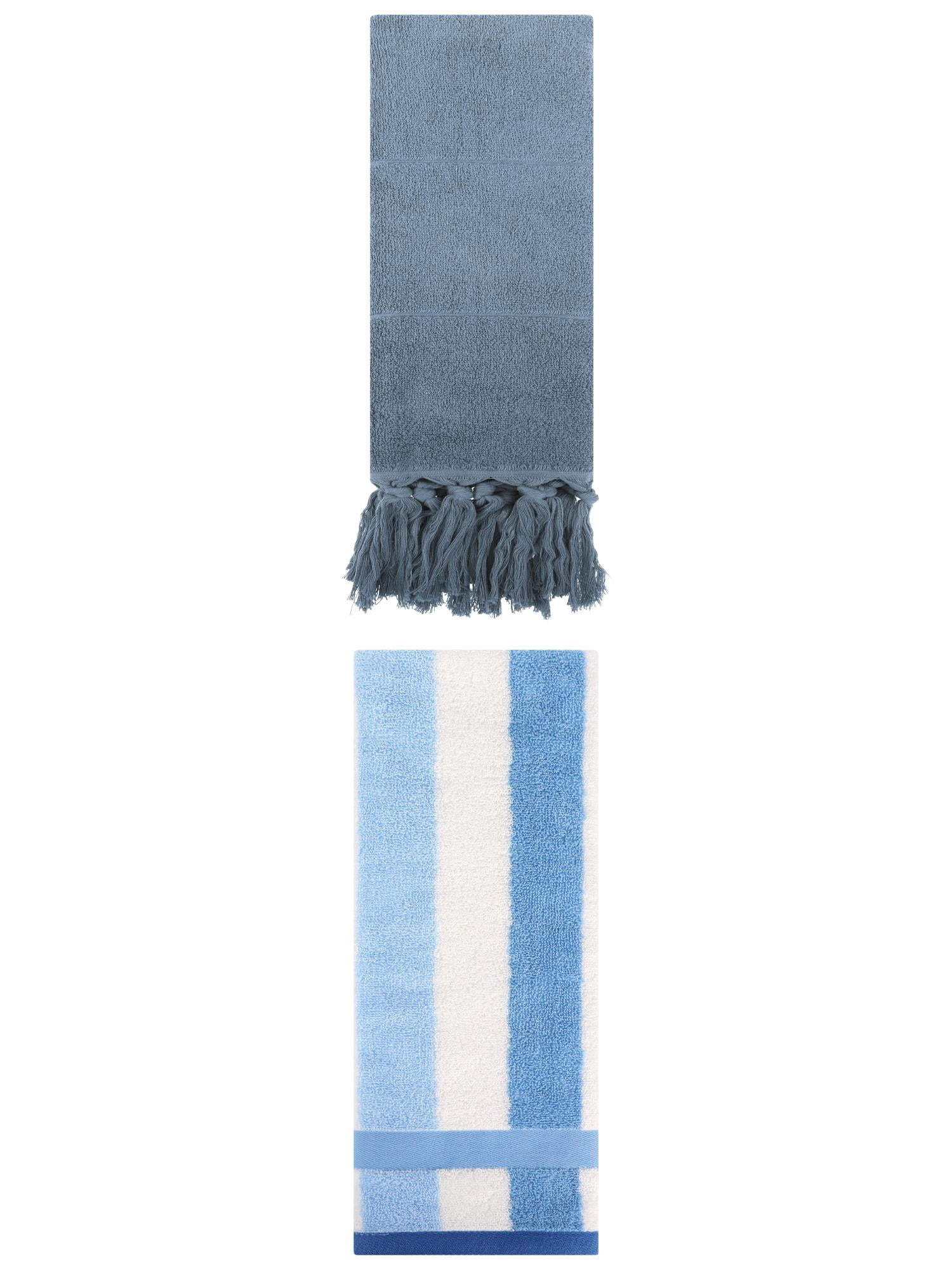 Unique Bargains 2 Pack Cotton Absorbent Soft Decorative Bathroom Hand Towel for Kitchen Blue 14" x 30"/13" x 29"