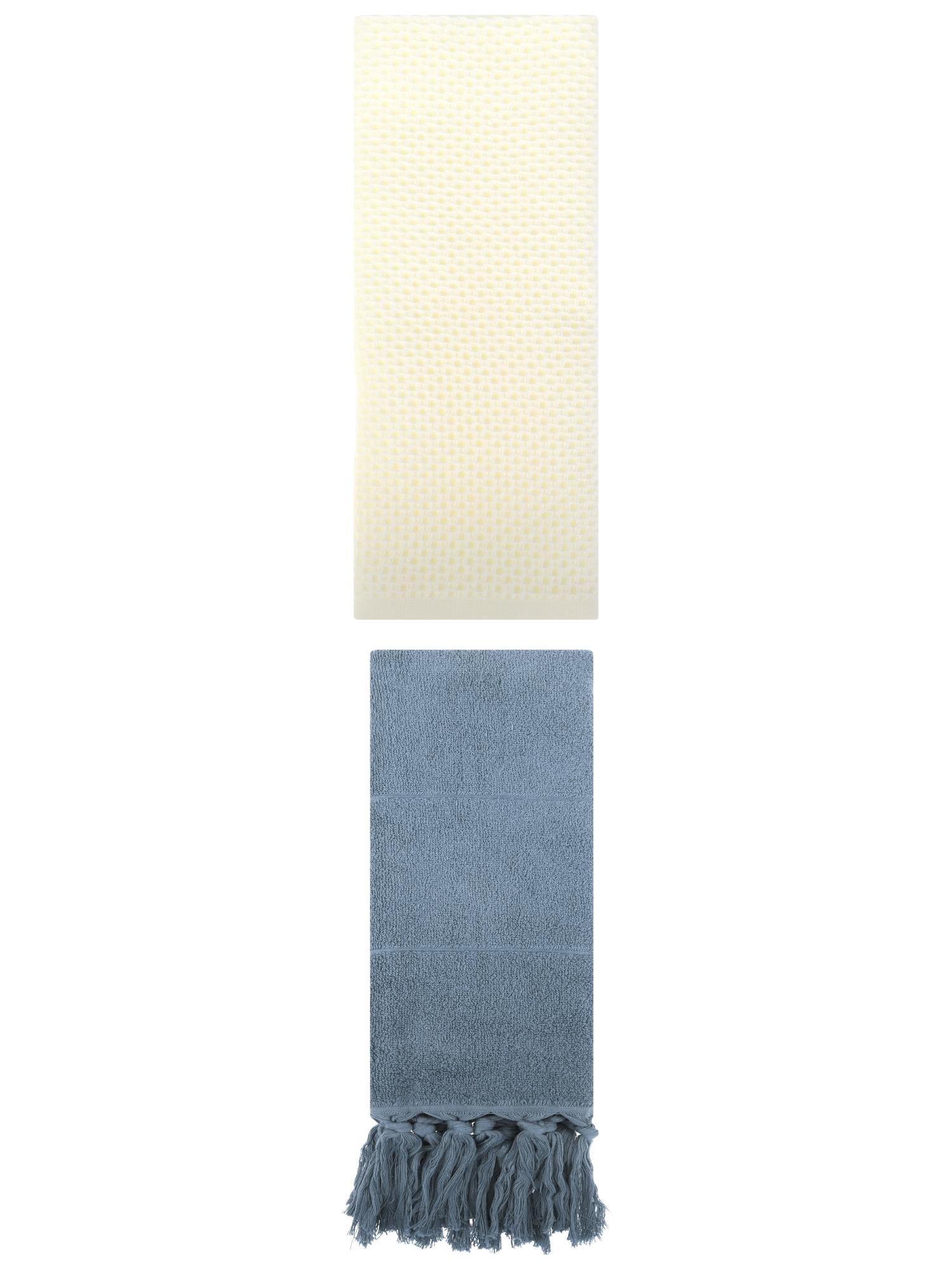 Unique Bargains 2 Pack Cotton Soft Absorbent Tassels and Waffle Hand Towel Blue/Beige 14" x 30"/13" x 30"