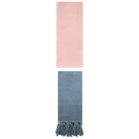 Unique Bargains 2 Pack Cotton Soft Absorbent Tassels and Waffle Hand Towel Blue/Pink 14" x 30"/13" x 30"