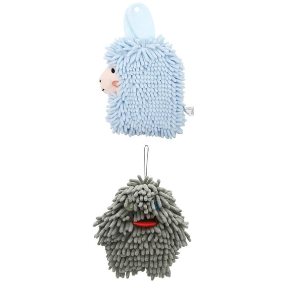 Unique Bargains 2 Packs Cute Cartoon Hand Towel 7" x 7"/7" x 11" Grey-2/Blue