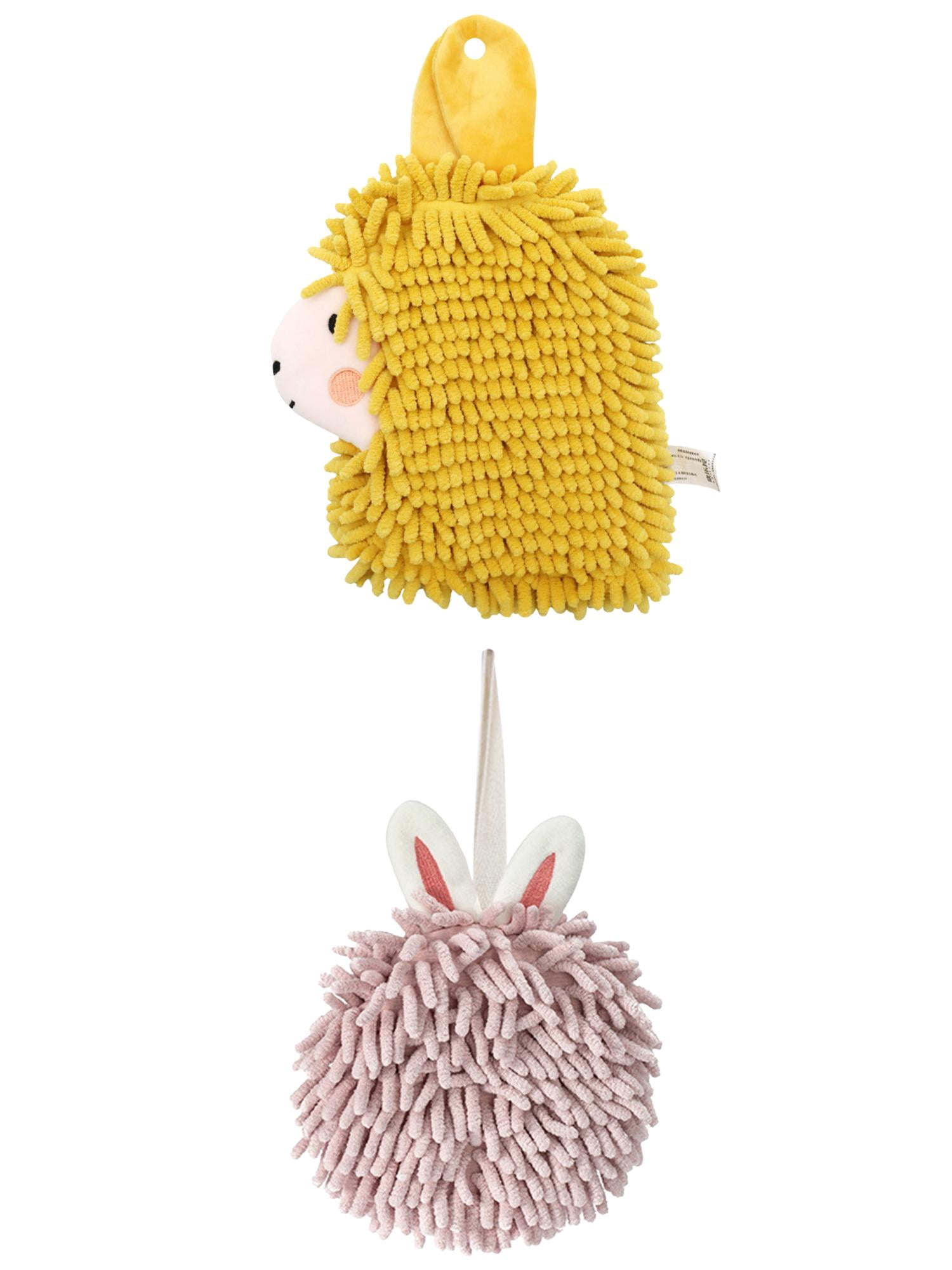 Unique Bargains 2 Packs Cute Cartoon Hand Towel 7" x 7"/7" x 11" Light Pink/Yellow