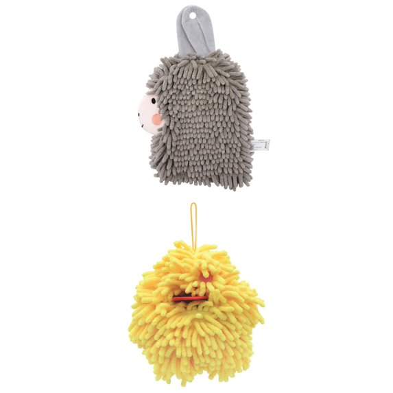 Unique Bargains 2 Packs Cute Cartoon Hand Towel 7" x 7"/7" x 11" Yellow/Grey