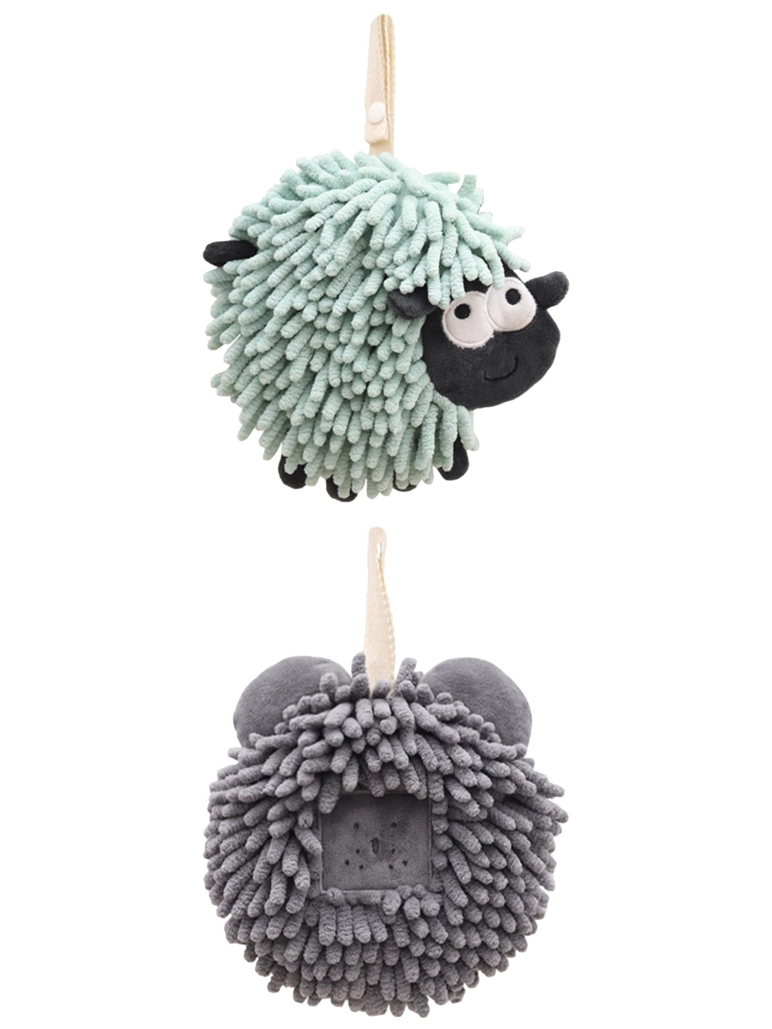 Unique Bargains 2 Packs Cute Chenille Fuzzy Ball Hand Towels 7" x 7" Dark Grey/Green
