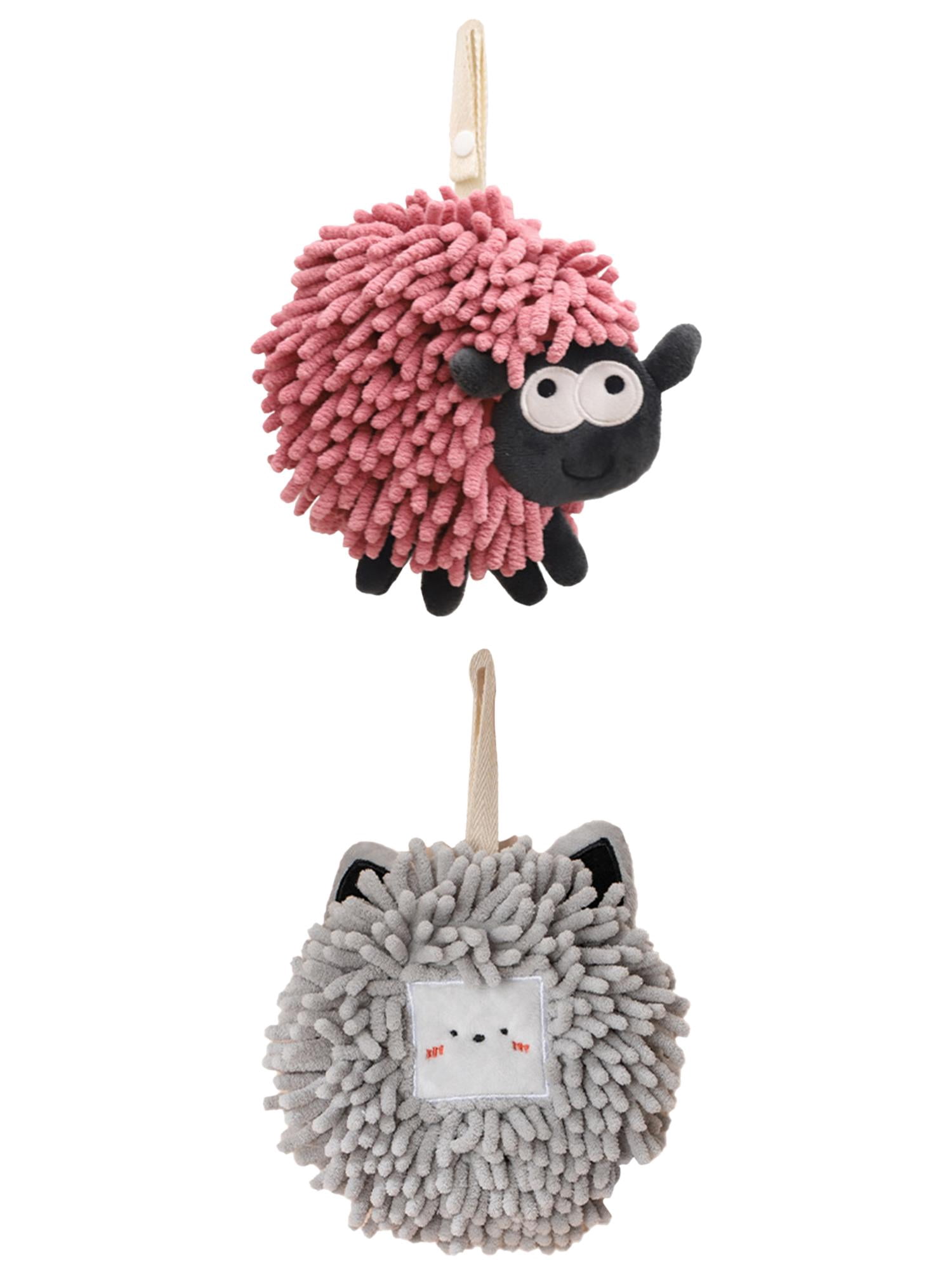 Unique Bargains 2 Packs Cute Chenille Fuzzy Ball Hand Towels 7" x 7" Light Grey/Purple
