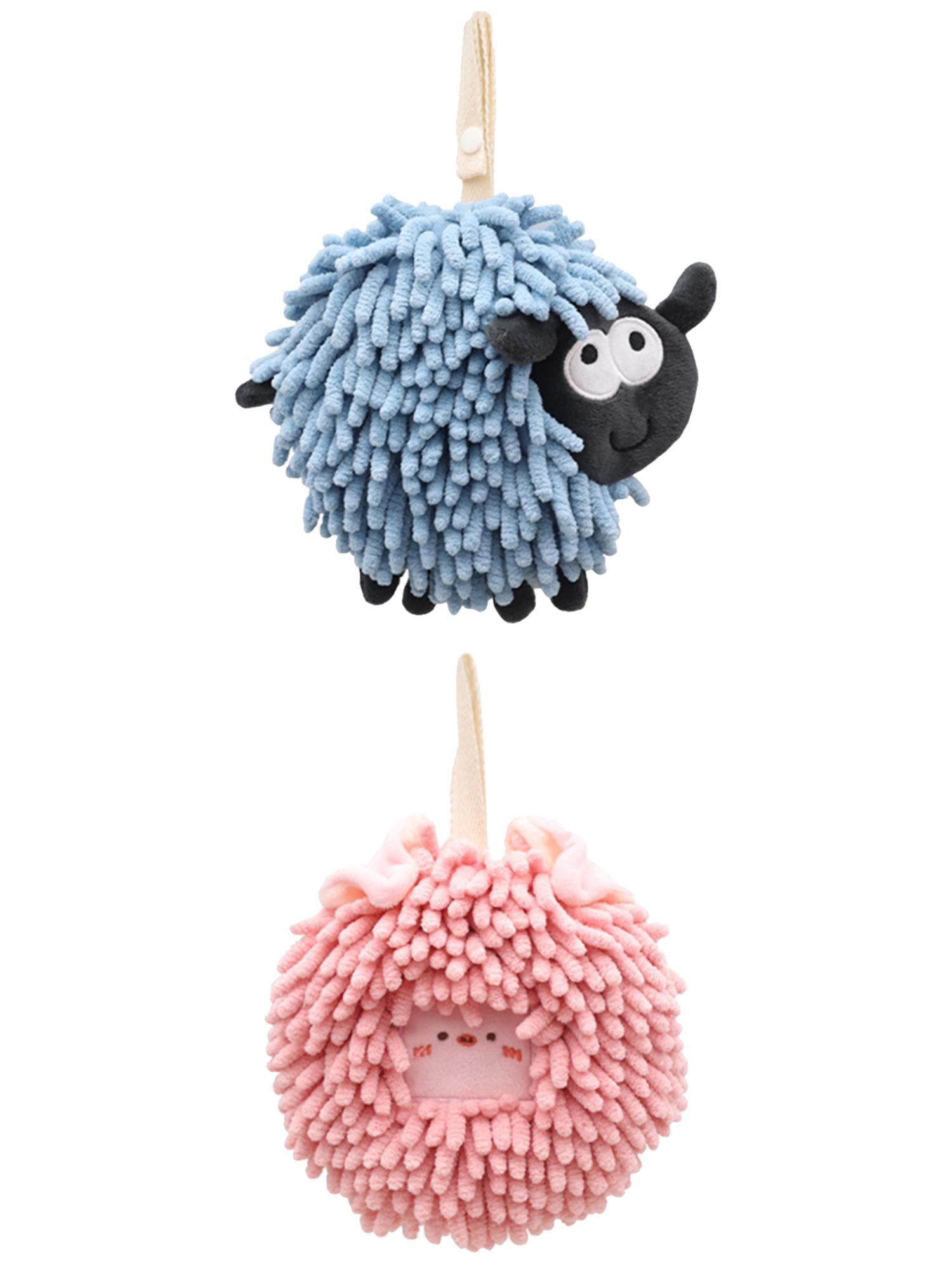 Unique Bargains 2 Packs Cute Chenille Fuzzy Ball Hand Towels 7" x 7" Pink/Blue