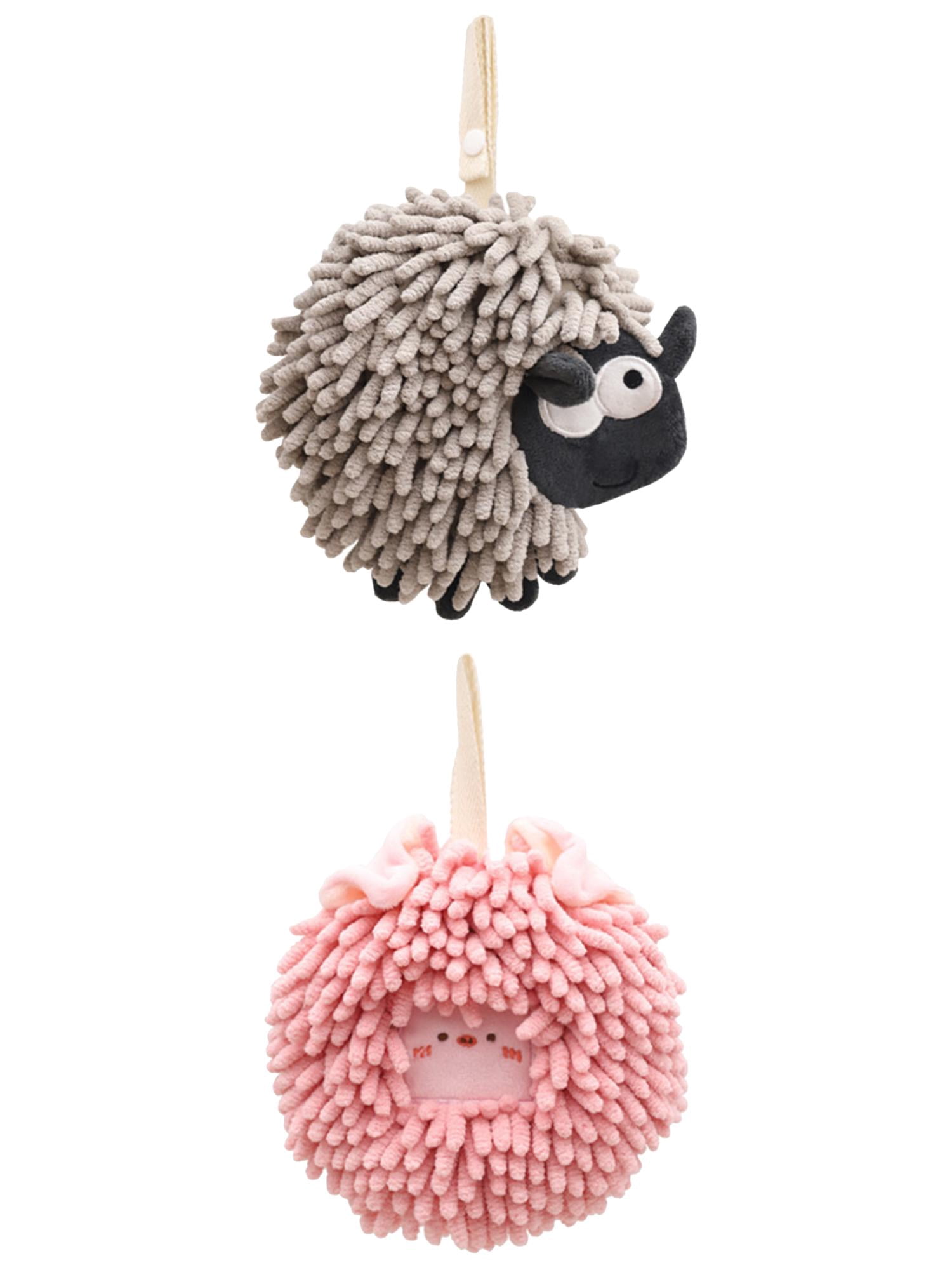 Unique Bargains 2 Packs Cute Chenille Fuzzy Ball Hand Towels 7" x 7" Pink/Grey