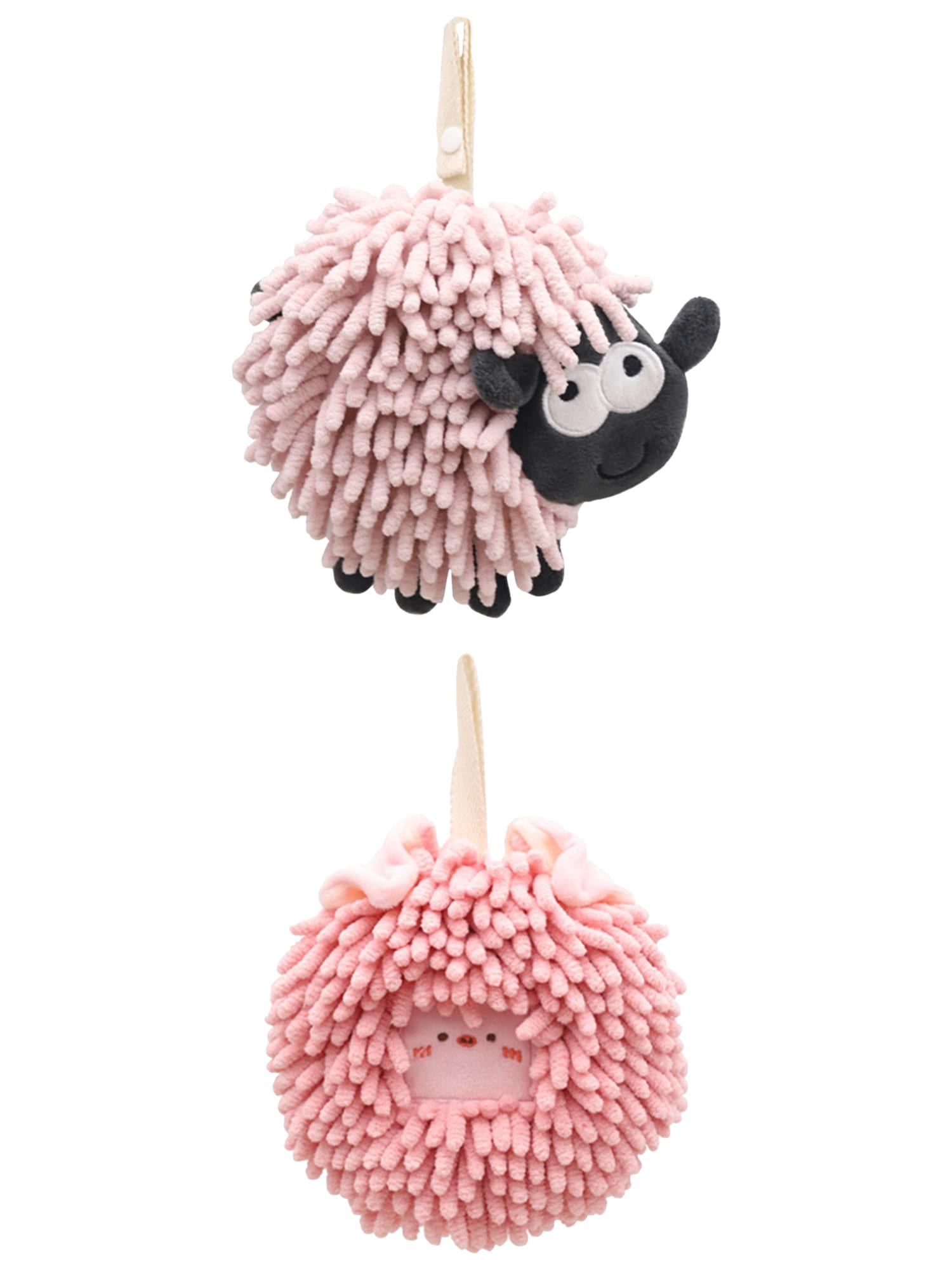 Unique Bargains 2 Packs Cute Chenille Fuzzy Ball Hand Towels 7" x 7" Pink
