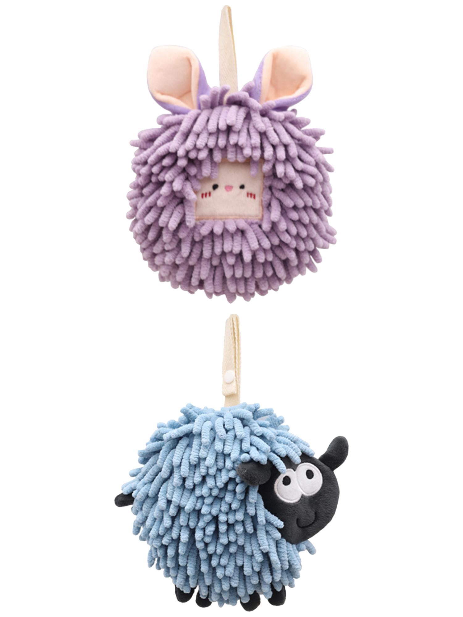 Unique Bargains 2 Packs Cute Chenille Fuzzy Ball Hand Towels 7" x 7" Purple/Blue