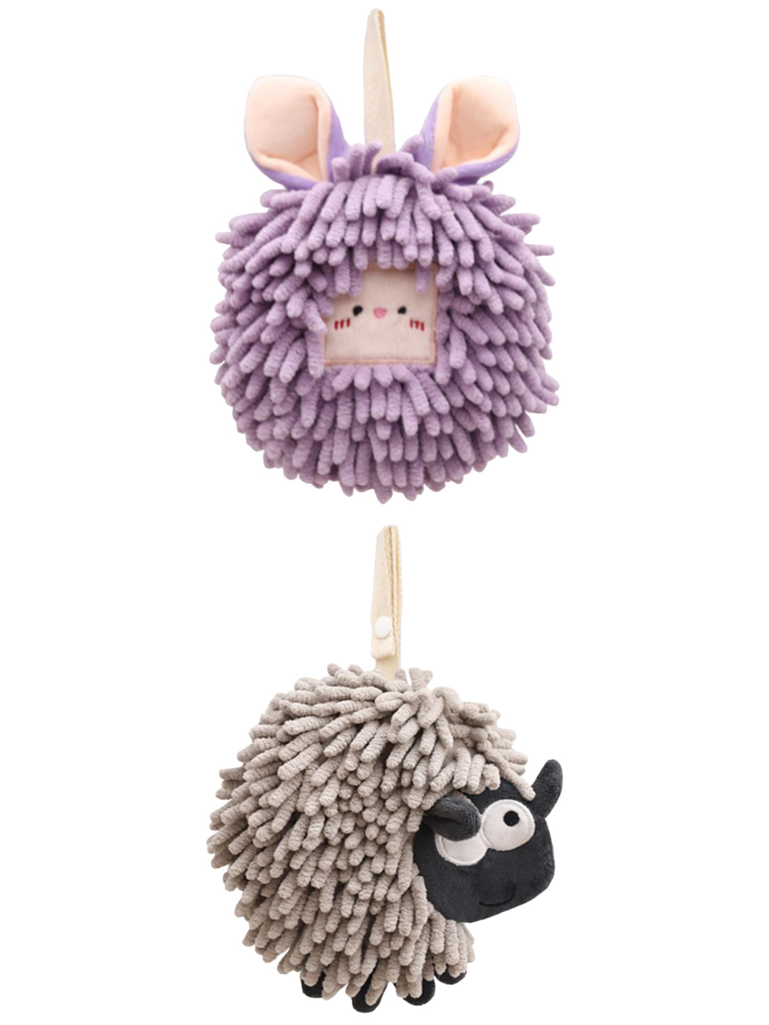 Unique Bargains 2 Packs Cute Chenille Fuzzy Ball Hand Towels 7" x 7" Purple/Grey