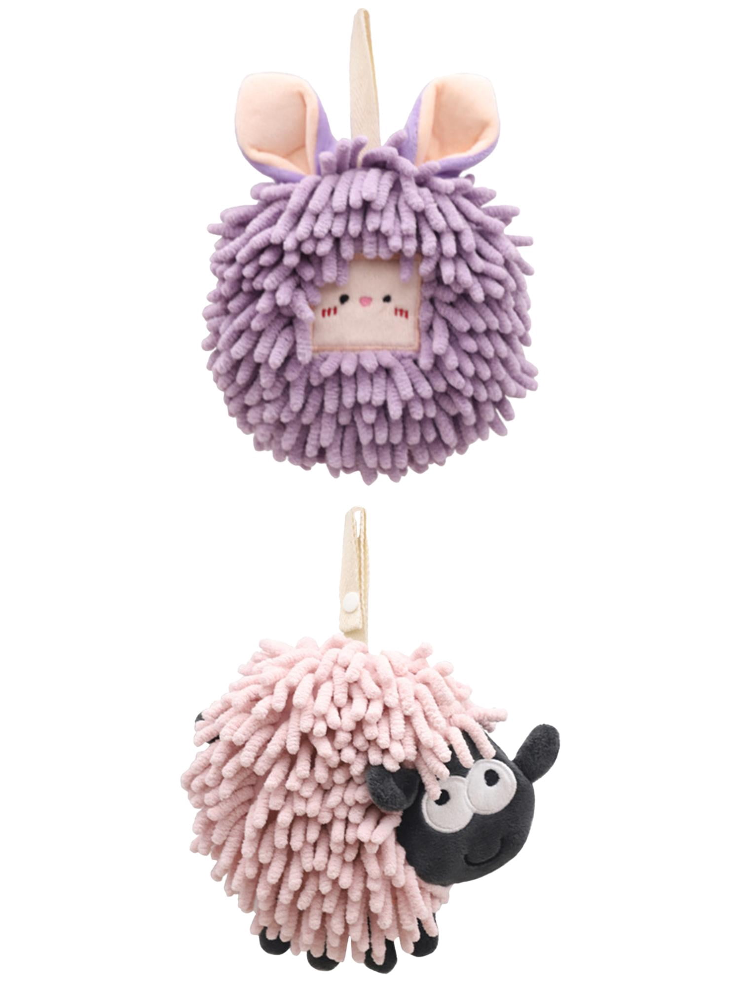 Unique Bargains 2 Packs Cute Chenille Fuzzy Ball Hand Towels 7" x 7" Purple/Pink