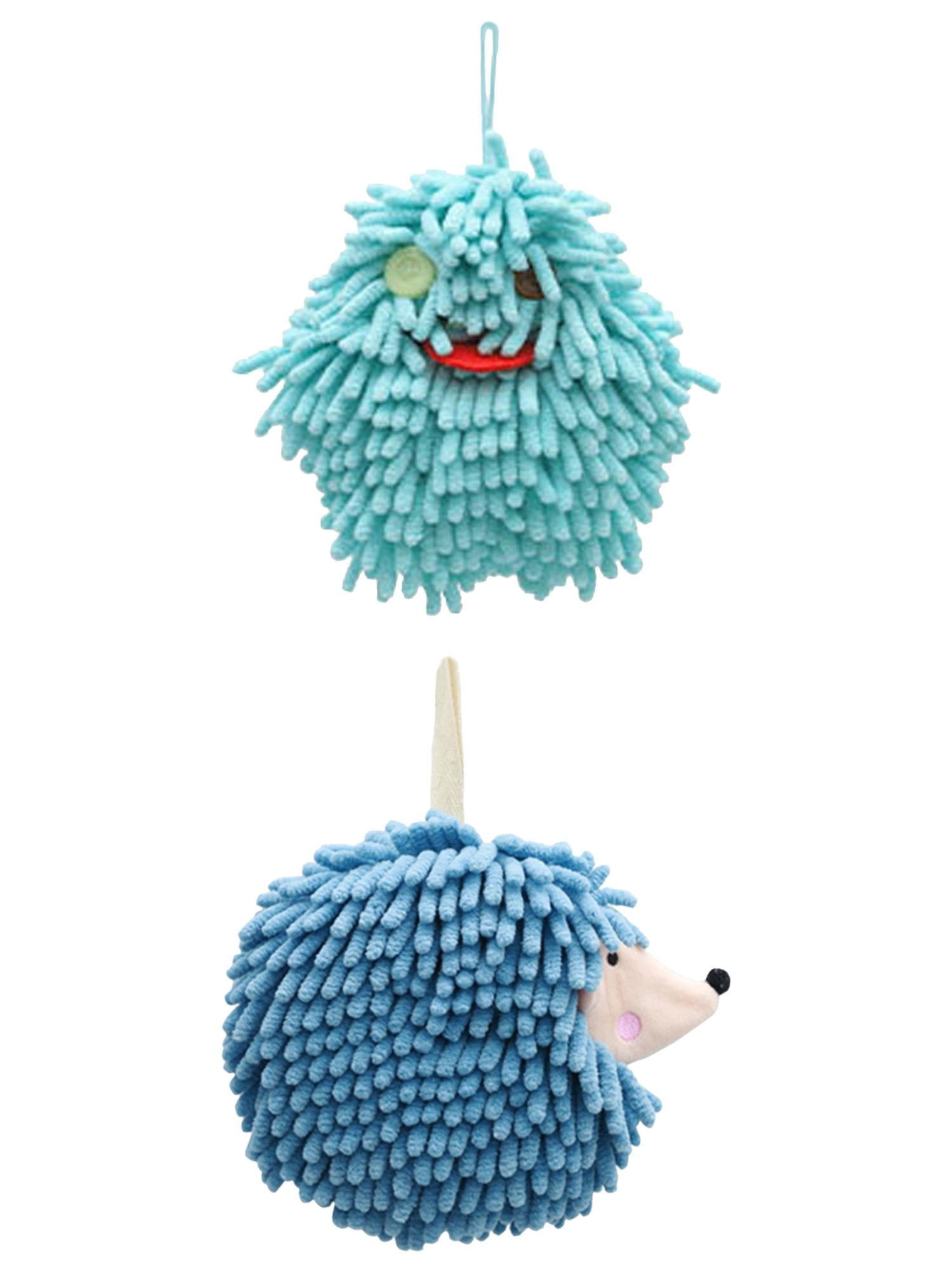 Unique Bargains 2 Packs Fuzzy Ball Hand Towels 7" x 7" Green/Blue