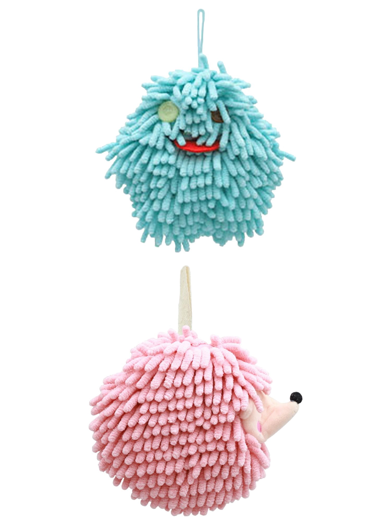 Unique Bargains 2 Packs Fuzzy Ball Hand Towels 7" x 7" Green/Pink