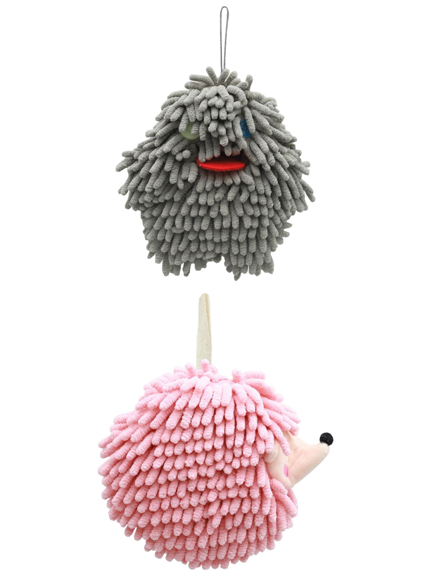 Unique Bargains 2 Packs Fuzzy Ball Hand Towels 7" x 7" Grey-2/Pink