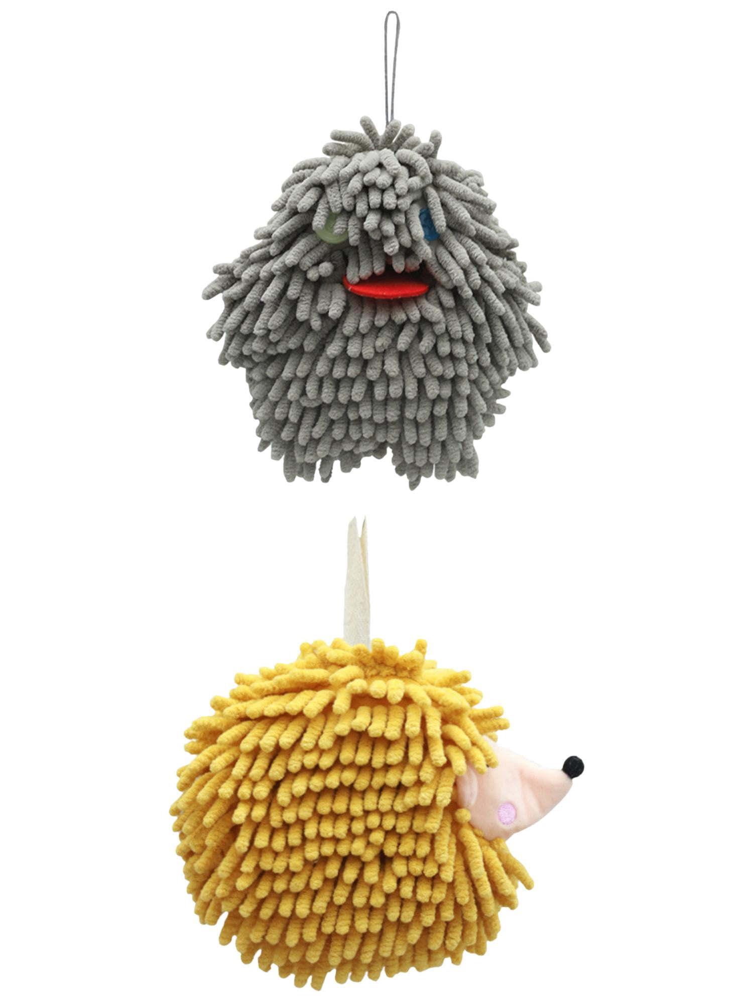 Unique Bargains 2 Packs Fuzzy Ball Hand Towels 7" x 7" Grey-2/Yellow