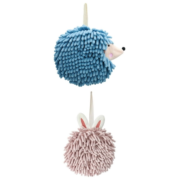 Unique Bargains 2 Packs Fuzzy Ball Hand Towels 7" x 7" Light Pink/Blue