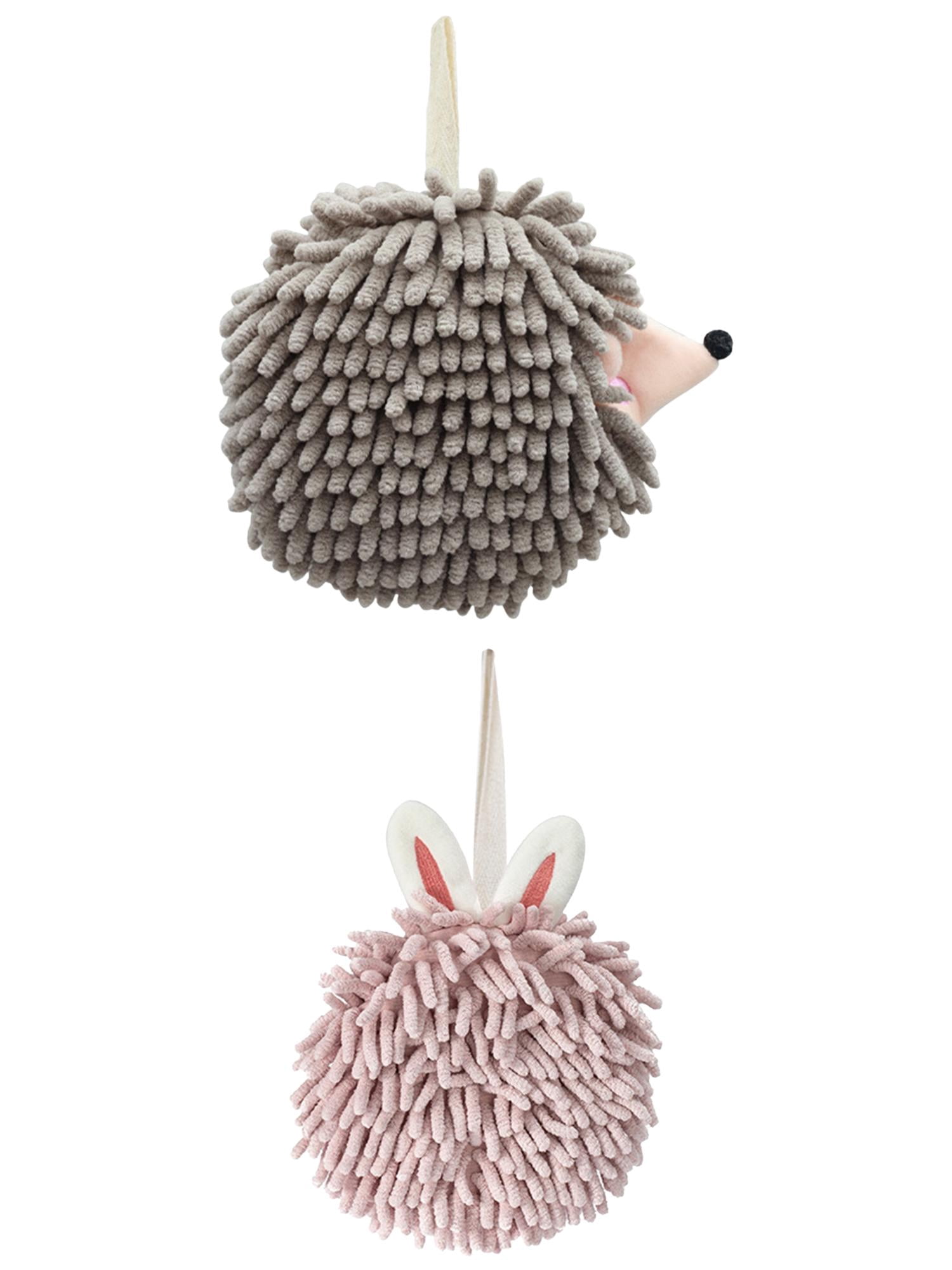 Unique Bargains 2 Packs Fuzzy Ball Hand Towels 7" x 7" Light Pink/Grey