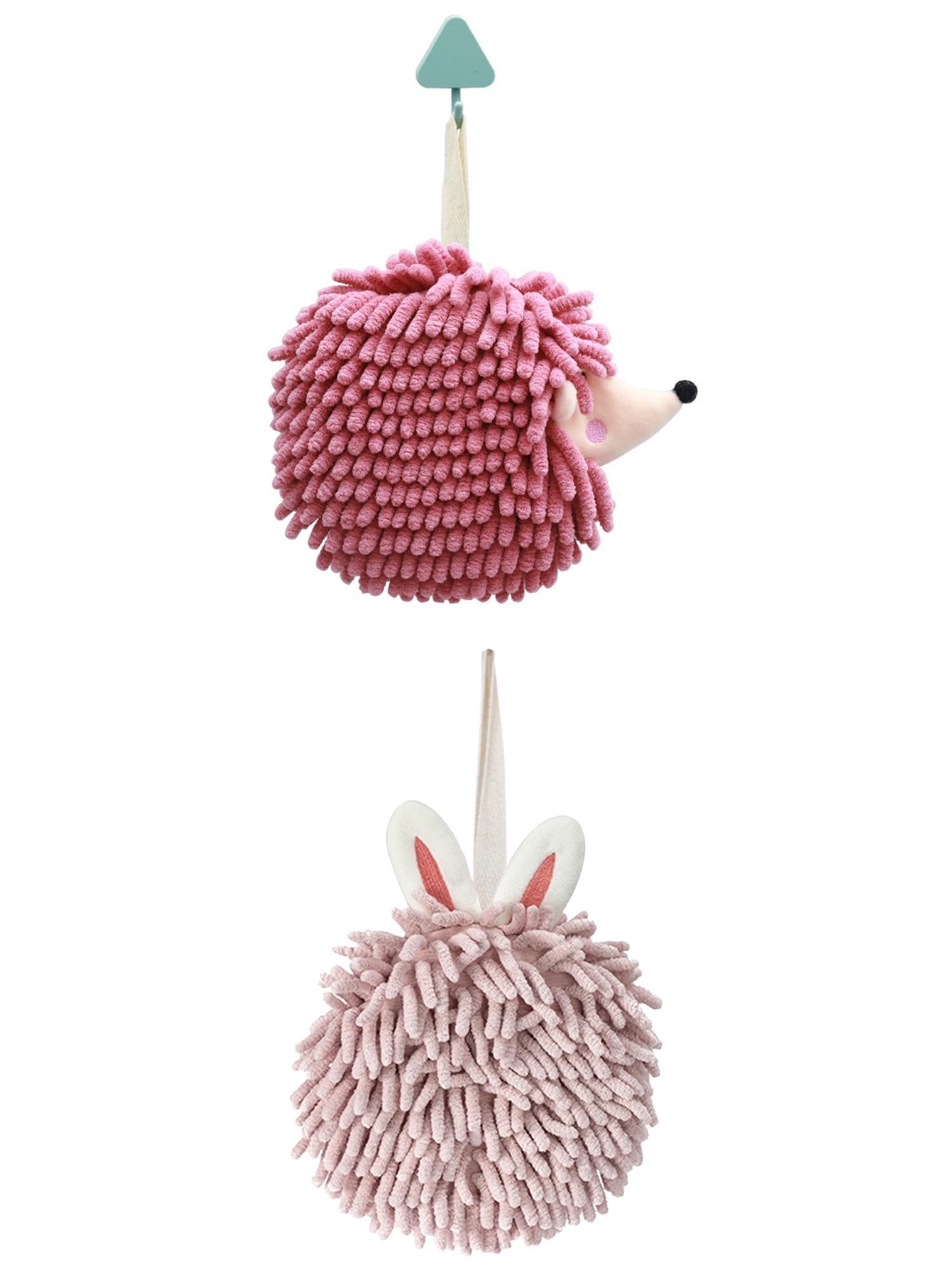 Unique Bargains 2 Packs Fuzzy Ball Hand Towels 7" x 7" Light Pink/Purple