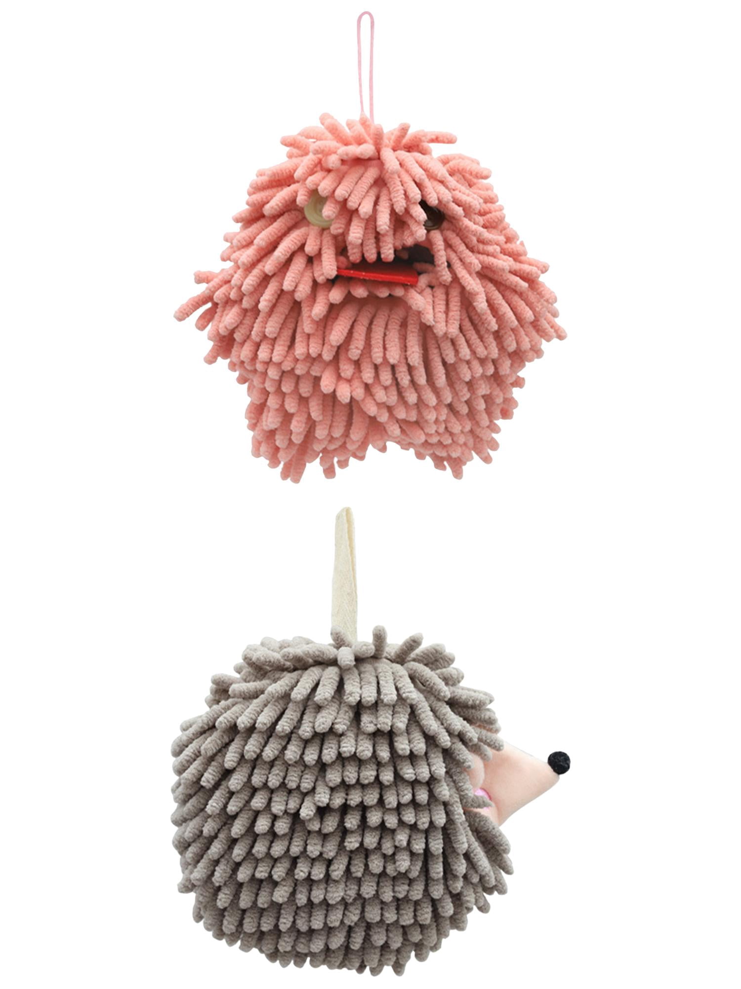 Unique Bargains 2 Packs Fuzzy Ball Hand Towels 7" x 7" Pink/Grey