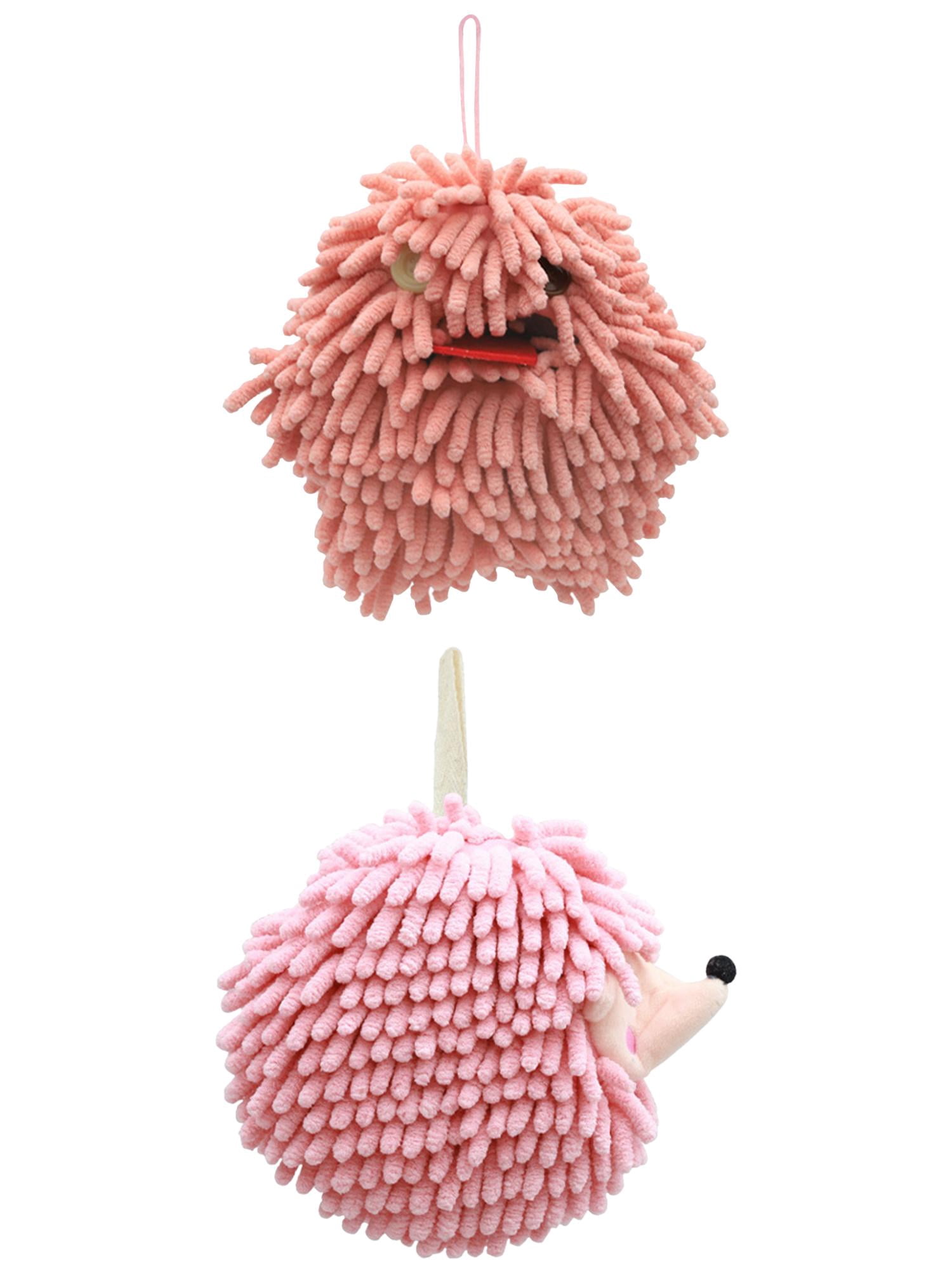 Unique Bargains 2 Packs Fuzzy Ball Hand Towels 7" x 7" Pink/Pink