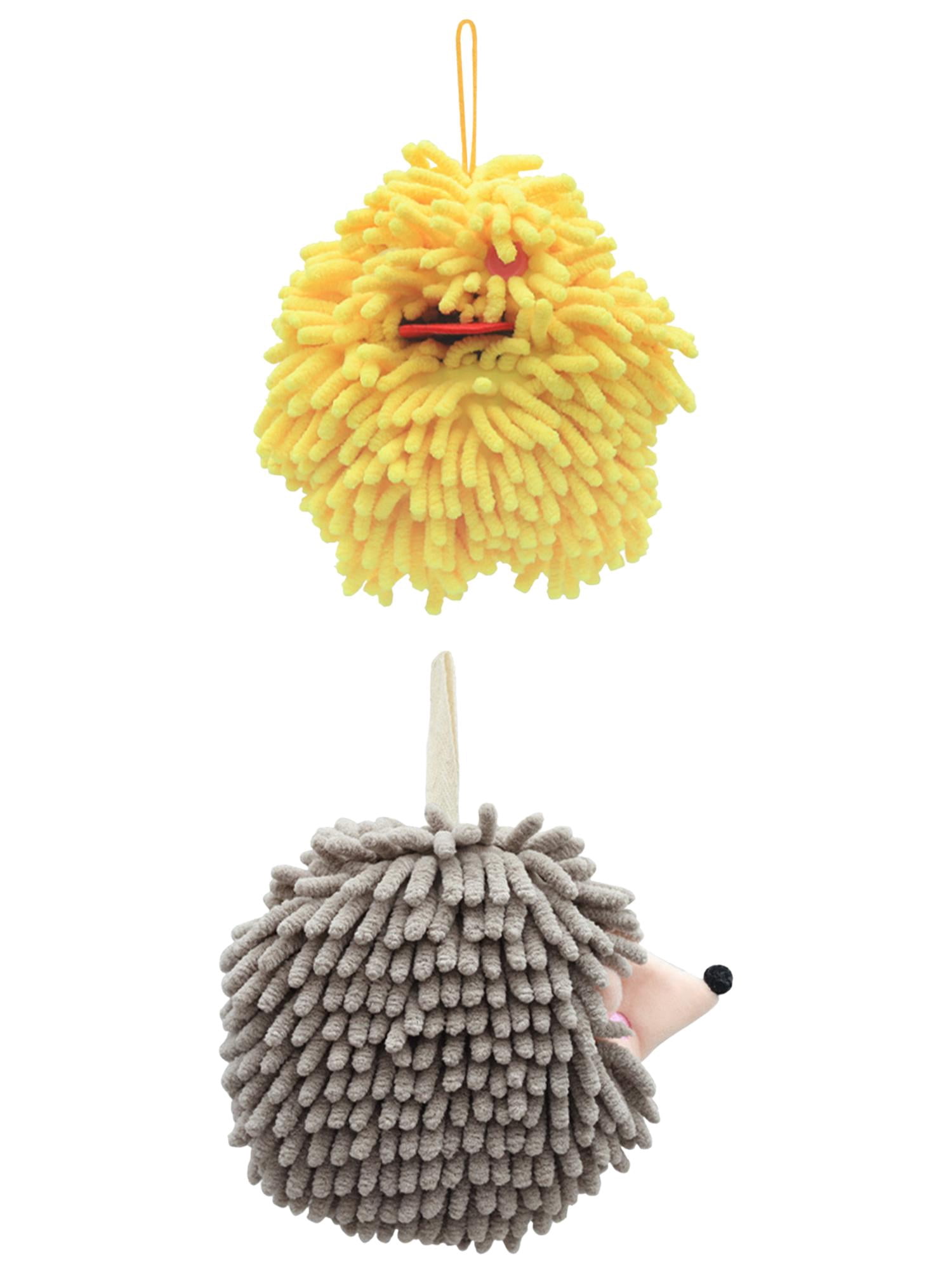 Unique Bargains 2 Packs Fuzzy Ball Hand Towels 7" x 7" Yellow/Grey