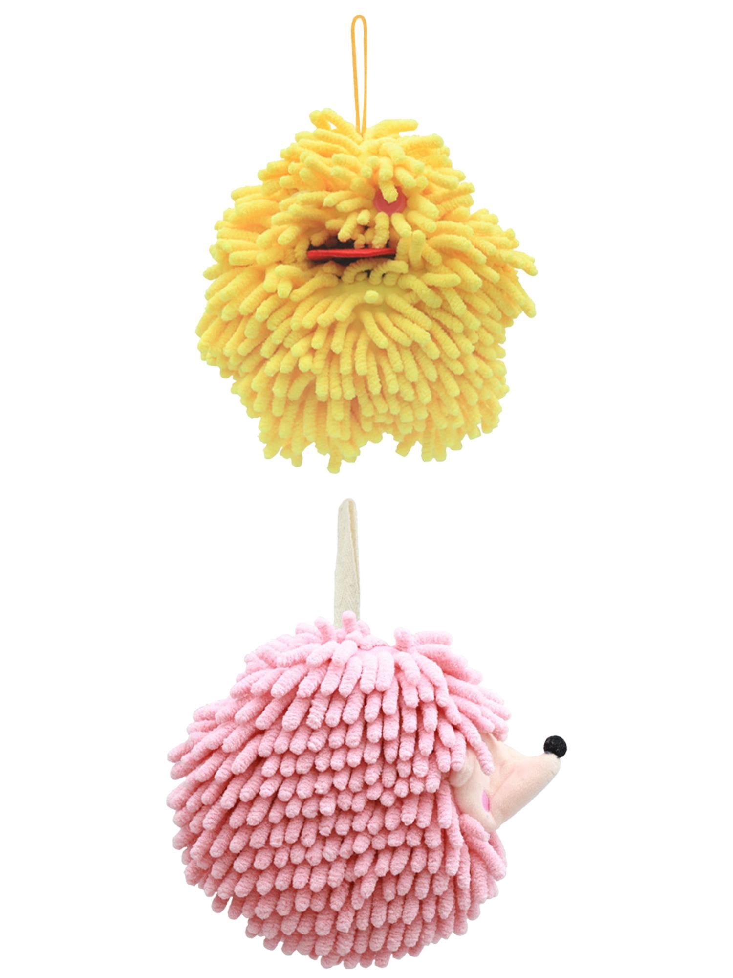 Unique Bargains 2 Packs Fuzzy Ball Hand Towels 7" x 7" Yellow/Pink