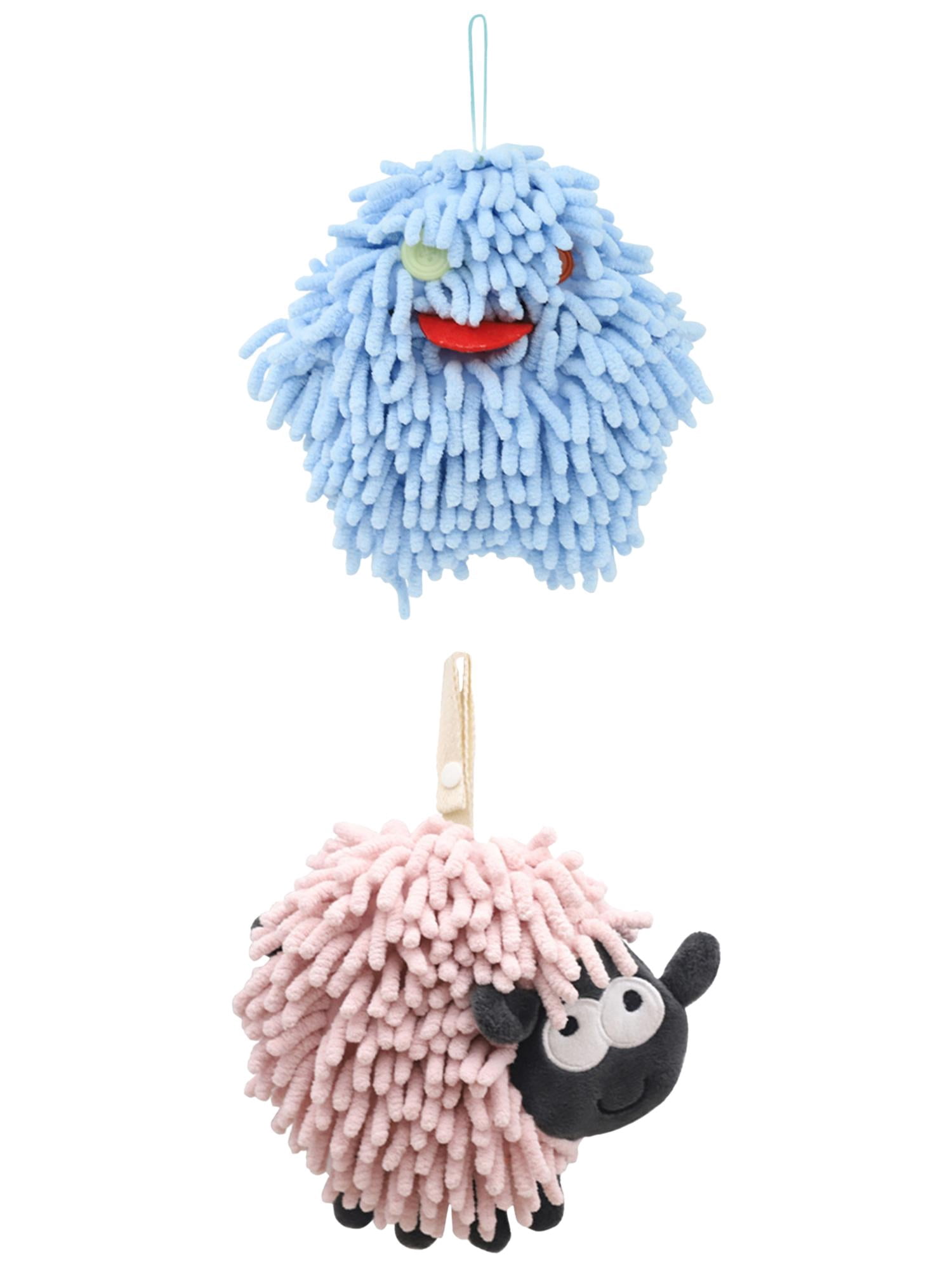 Unique Bargains 2 Packs Hanging Ball Hand Towels 7" x 7" Blue Pink