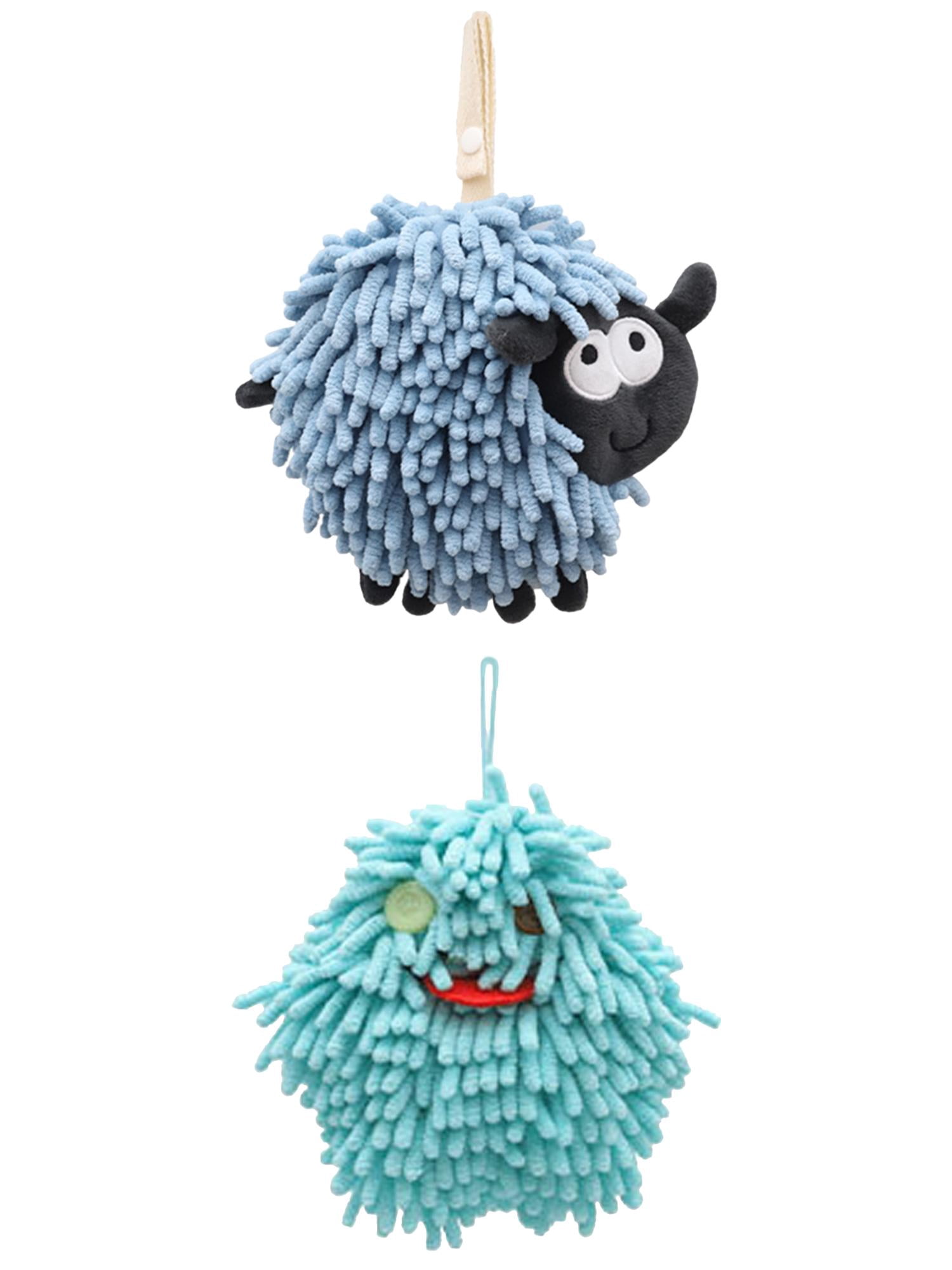 Unique Bargains 2 Packs Hanging Ball Hand Towels 7" x 7" Green Blue