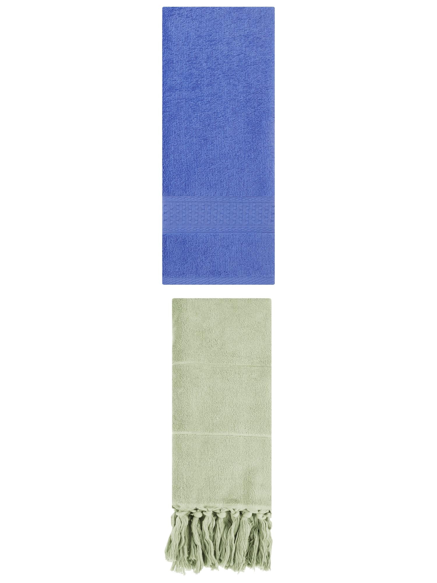 Unique Bargains 2 Packs Textured Tassels Hand Towel Green/Blue 14" x 30"/13" x 30"