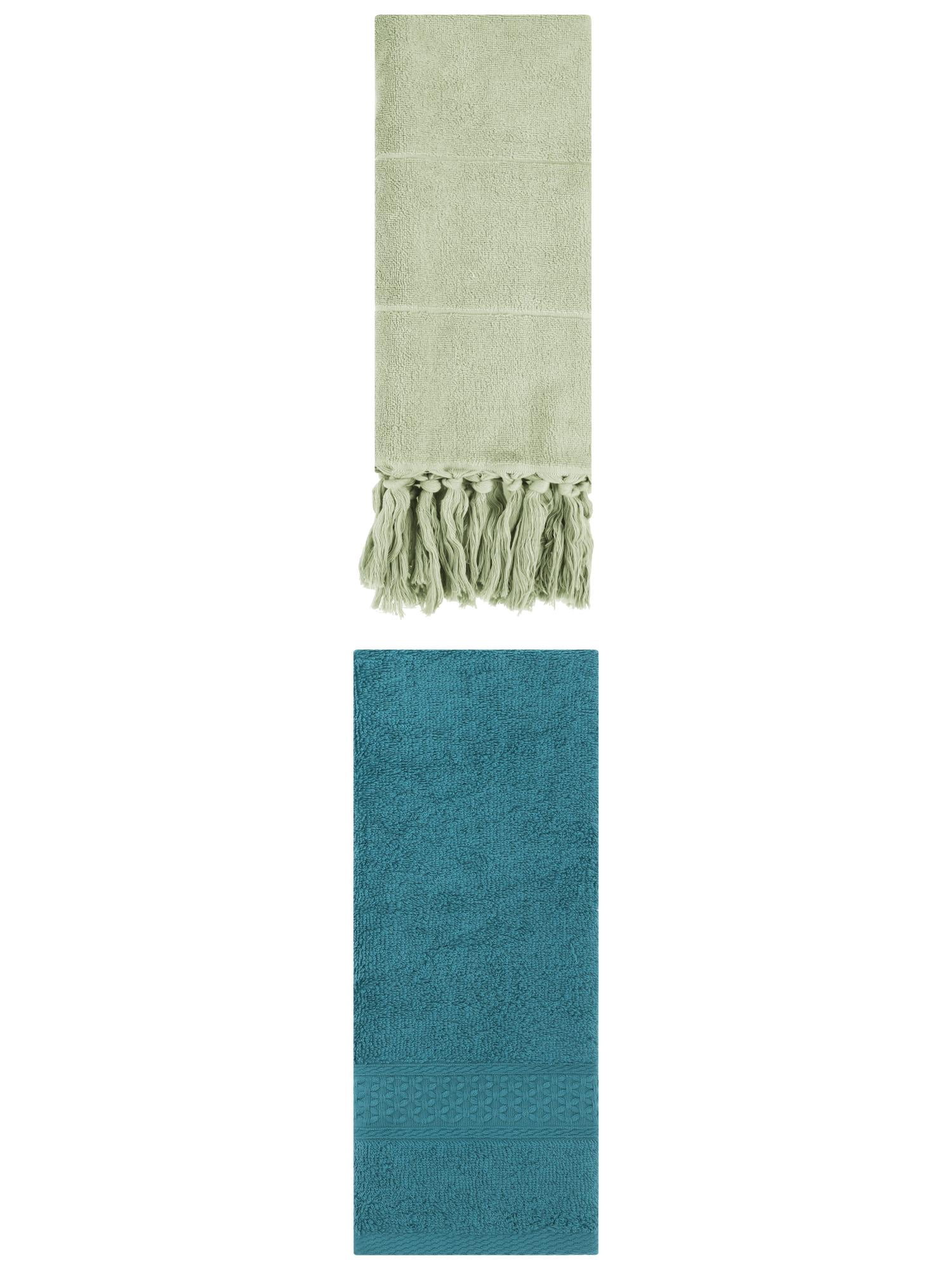 Unique Bargains 2 Packs Textured Tassels Hand Towel Green/Dark Green 14" x 30"/13" x 30"