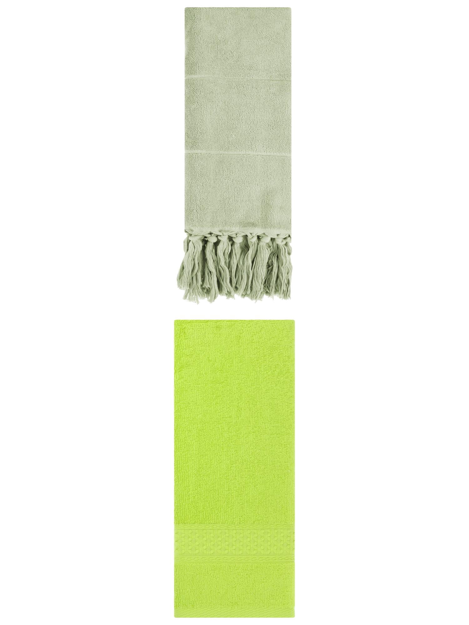 Unique Bargains 2 Packs Textured Tassels Hand Towel Green/Light Green 14" x 30"/13" x 30"