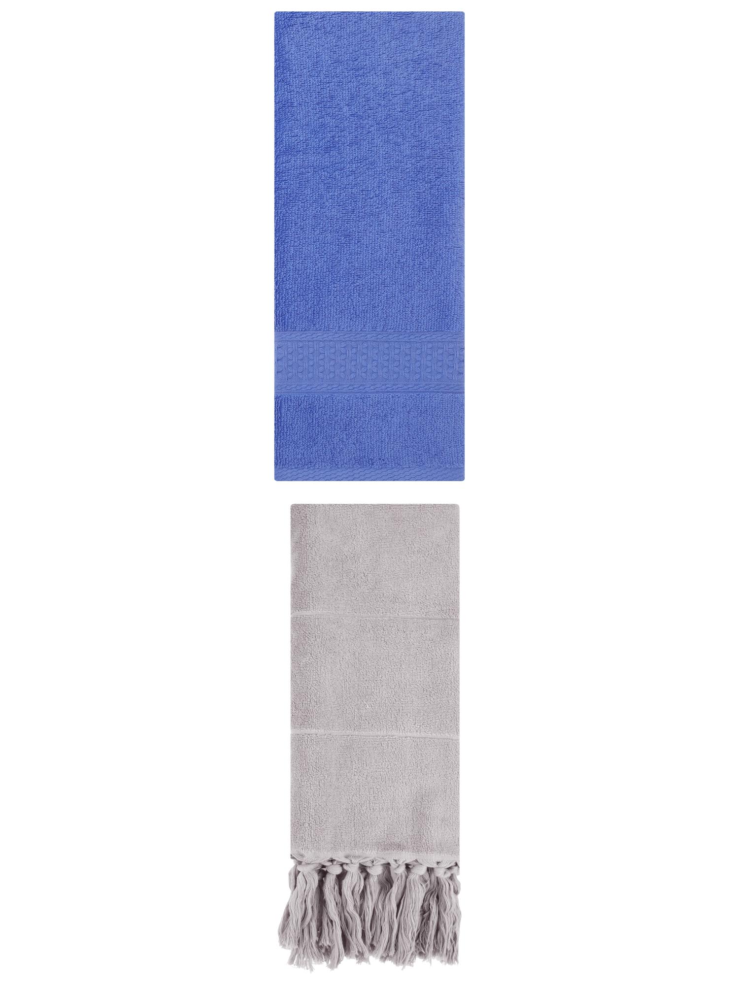 Unique Bargains 2 Packs Textured Tassels Hand Towel Grey/Blue 14" x 30"/13" x 30"