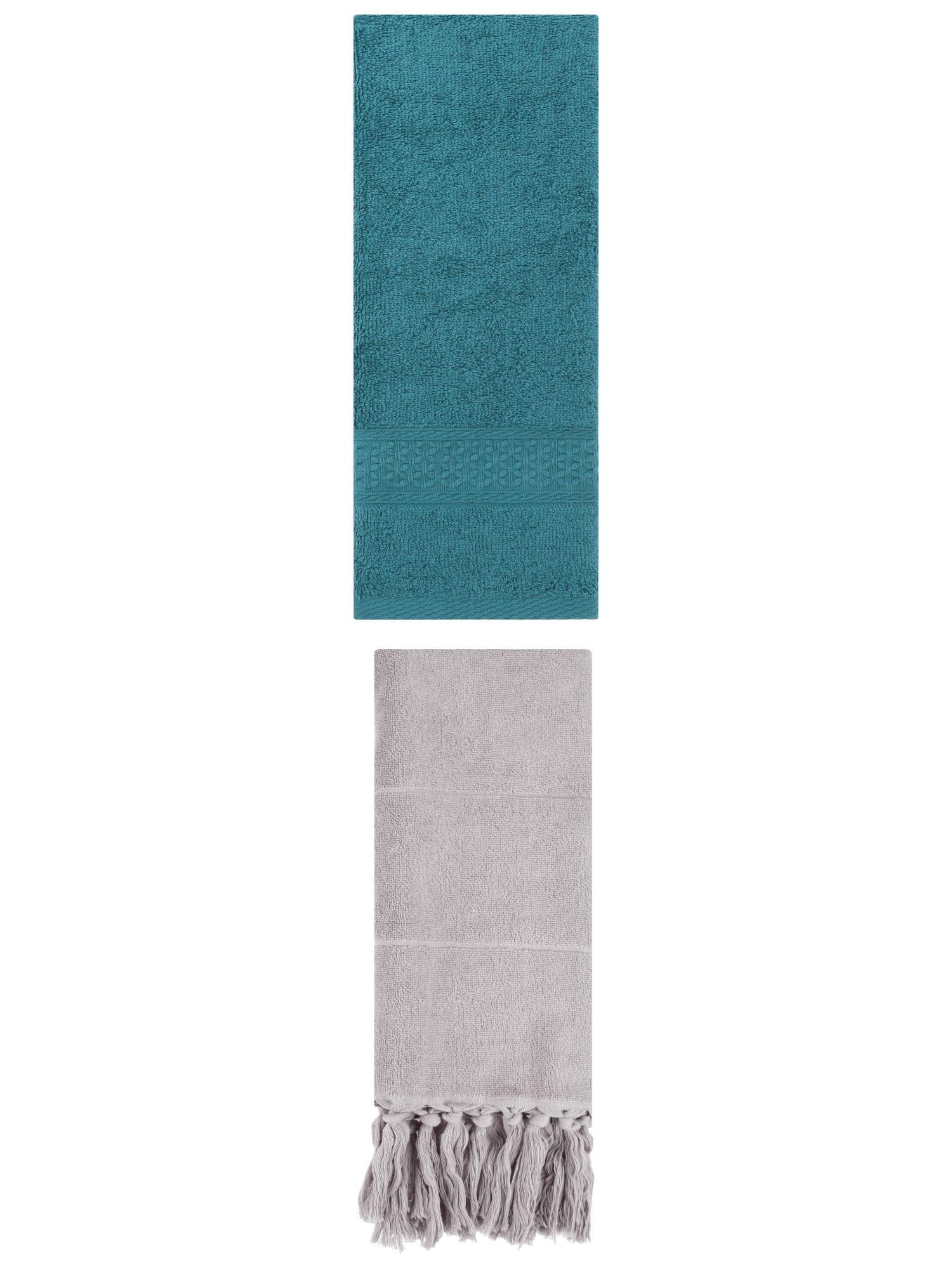 Unique Bargains 2 Packs Textured Tassels Hand Towel Grey/Dark Green 14" x 30"/13" x 30"
