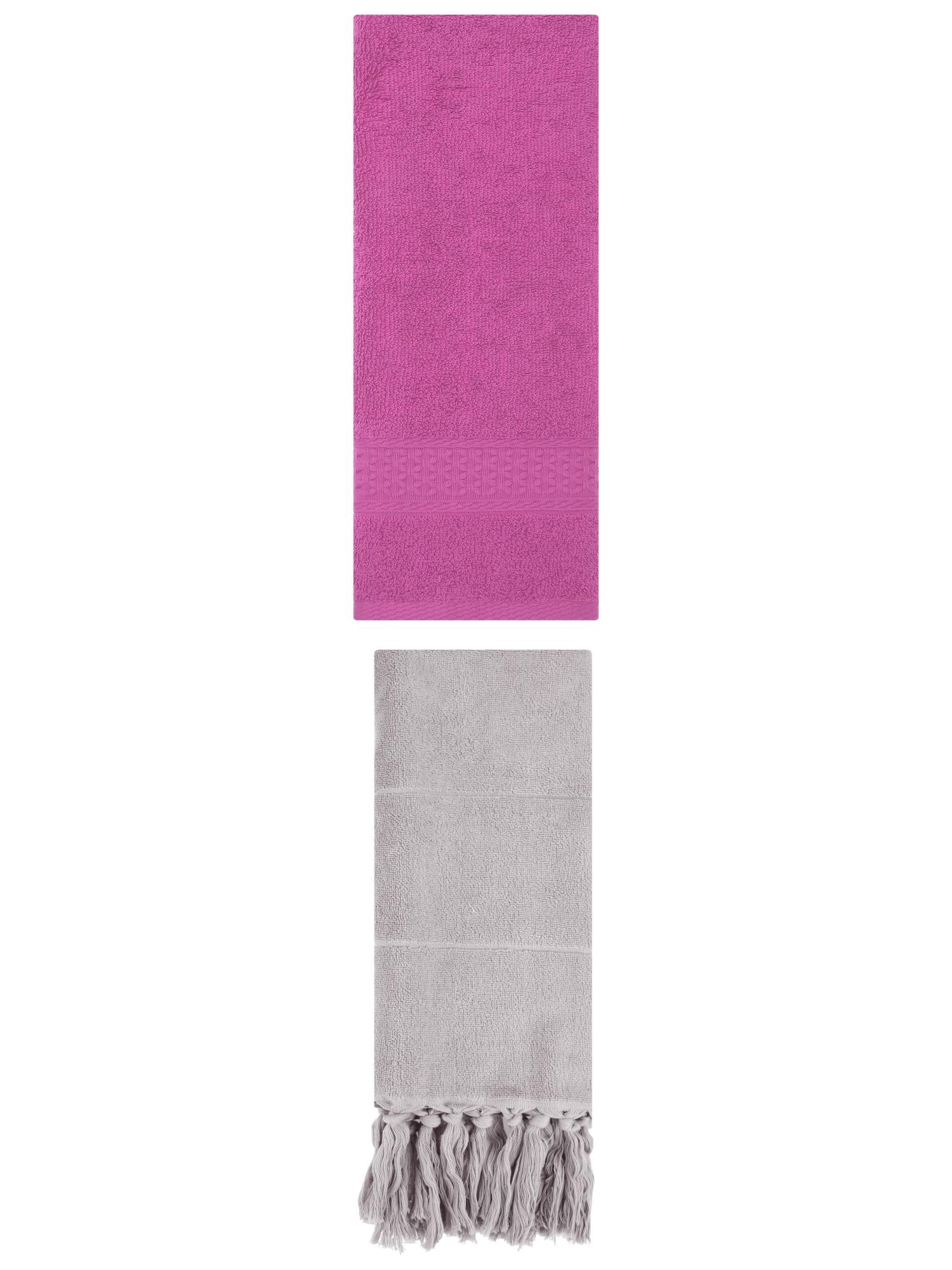 Unique Bargains 2 Packs Textured Tassels Hand Towel Grey/Dark Pink 14" x 30"/13" x 30"